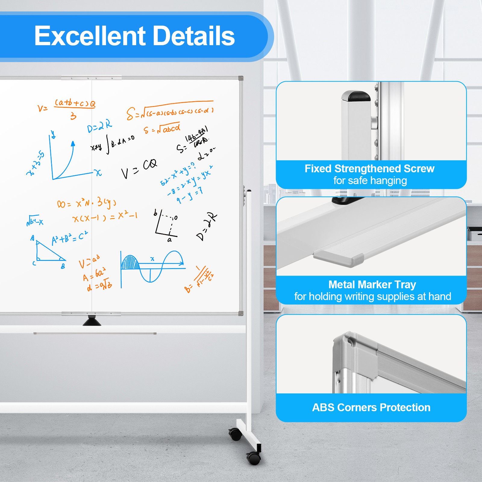 60 x 48 Double Sided Rolling Whiteboard Mobile Magnetic Dry Erase Board w/ Stand