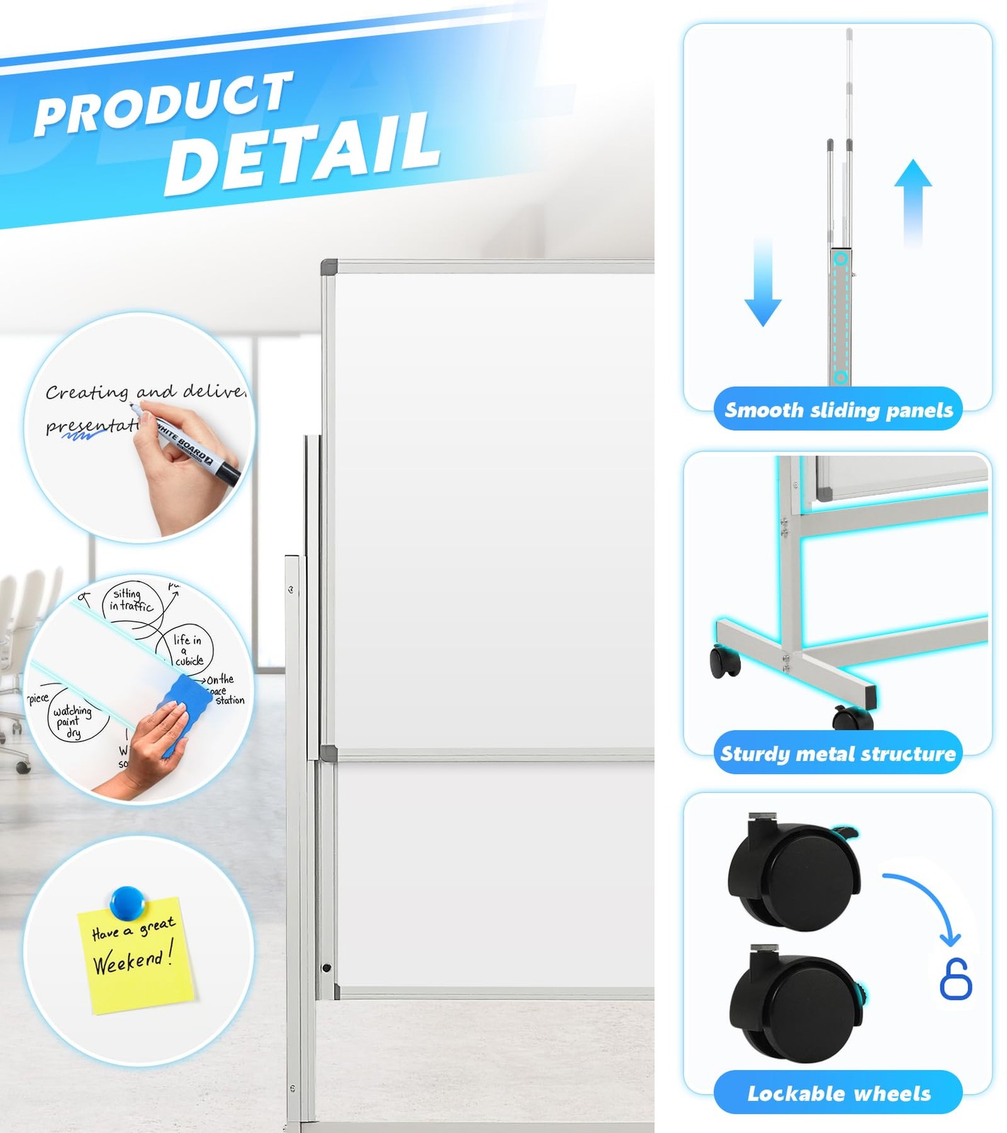 MAKELLO Rolling Whiteboard on Wheels 60×48 in, Large Dry Erase Board with St…