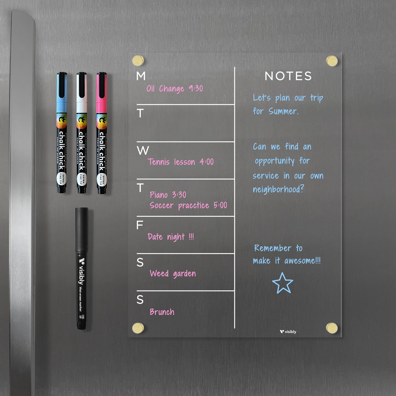 Magnetic Acrylic Weekly Planner for Fridge 9” x 12”, Clear Wet Erase Meal Pla…