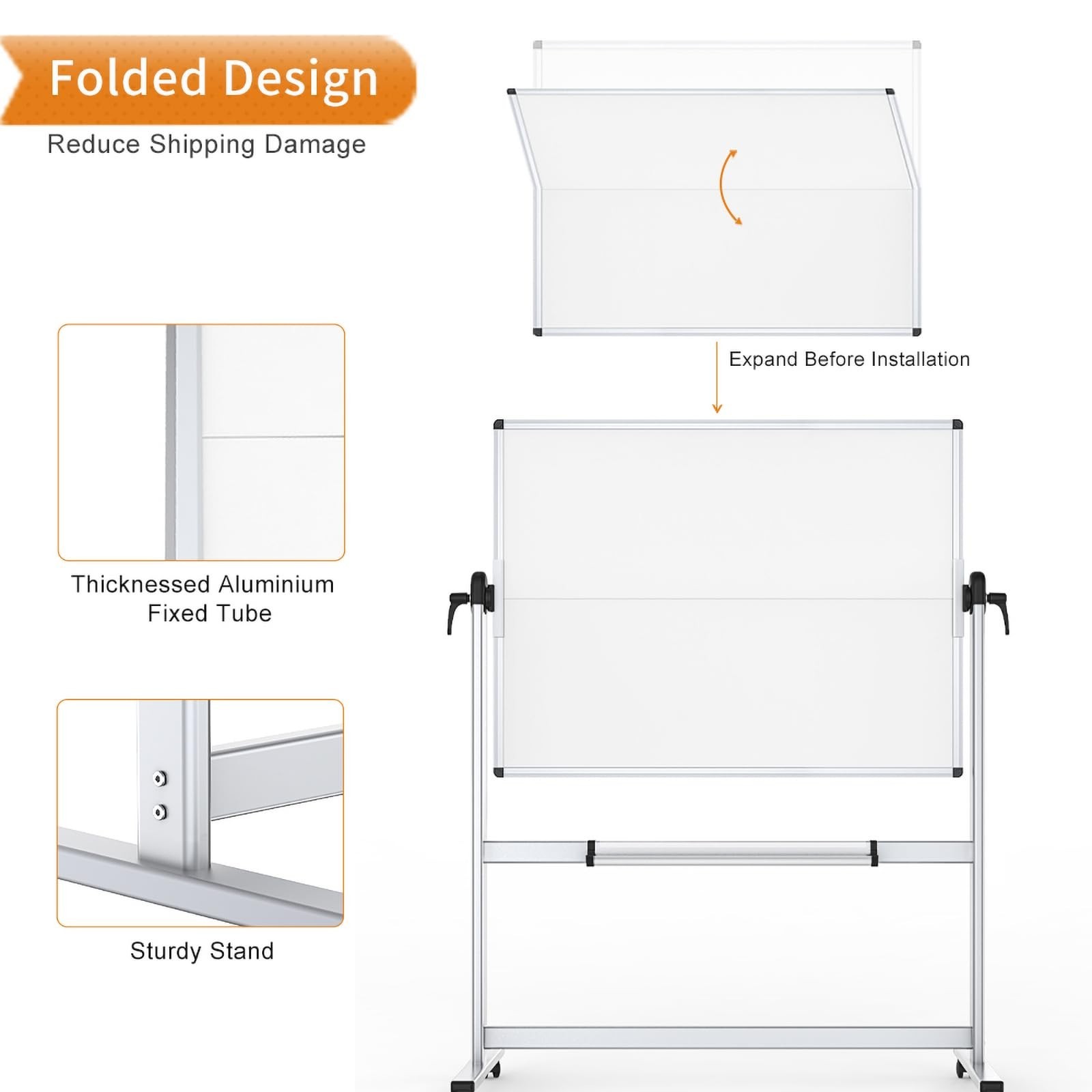 VIZ-PRO Double-Sided Mobile Whiteboard 48 x 36″ Magnetic Rolling Dry Erase Board