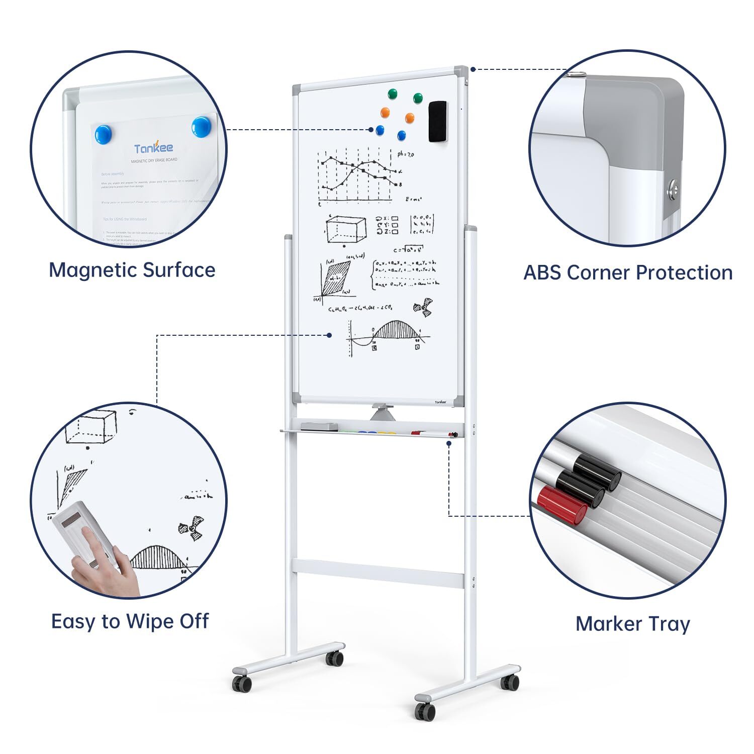 Mobile Dry Erase Board On Wheels 40 X 24 Magnetic Double Sided Whiteboard Easel