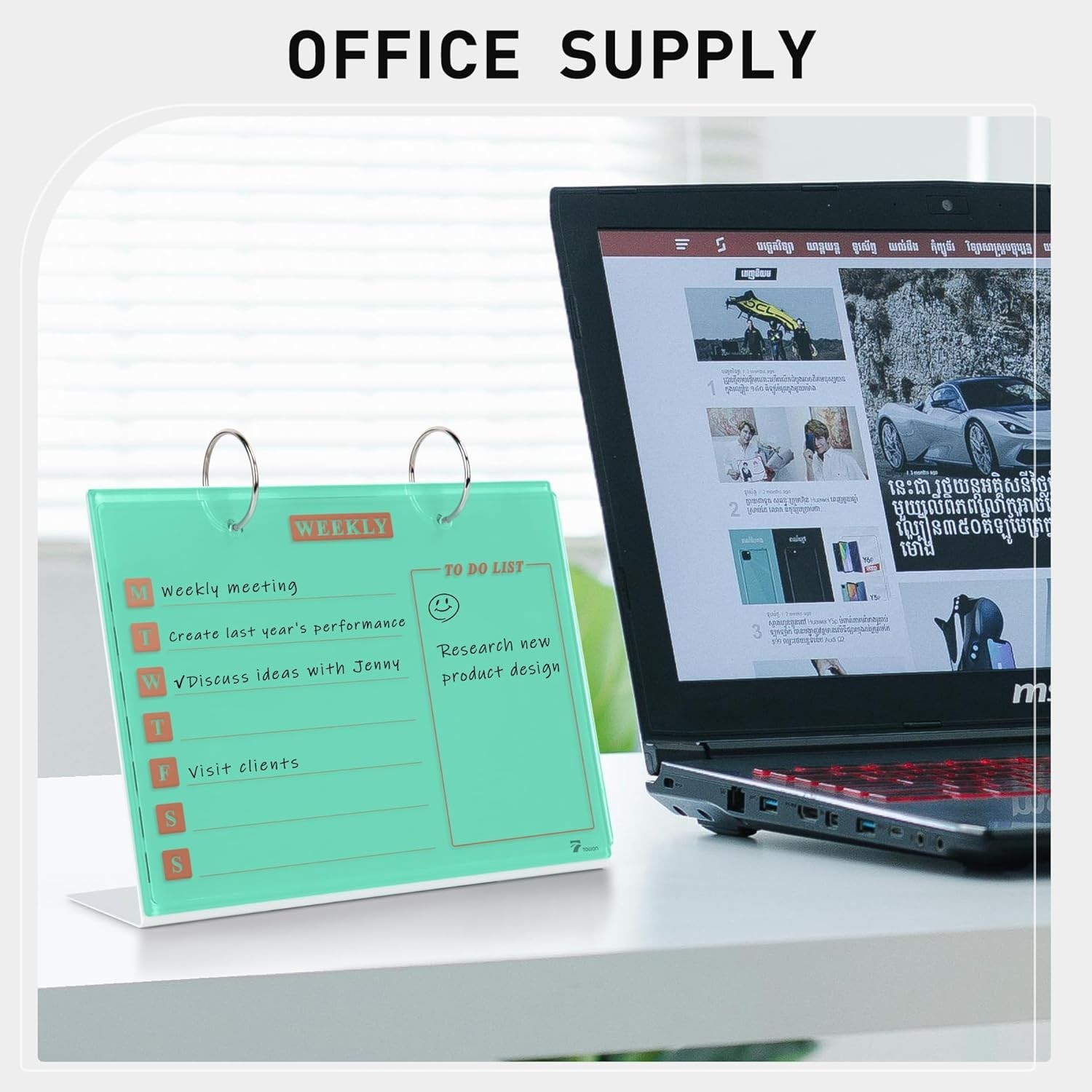 Desktop Glass Dry Erase & Acrylic Aesthetic Calendar Weekly to-do List Combo,…
