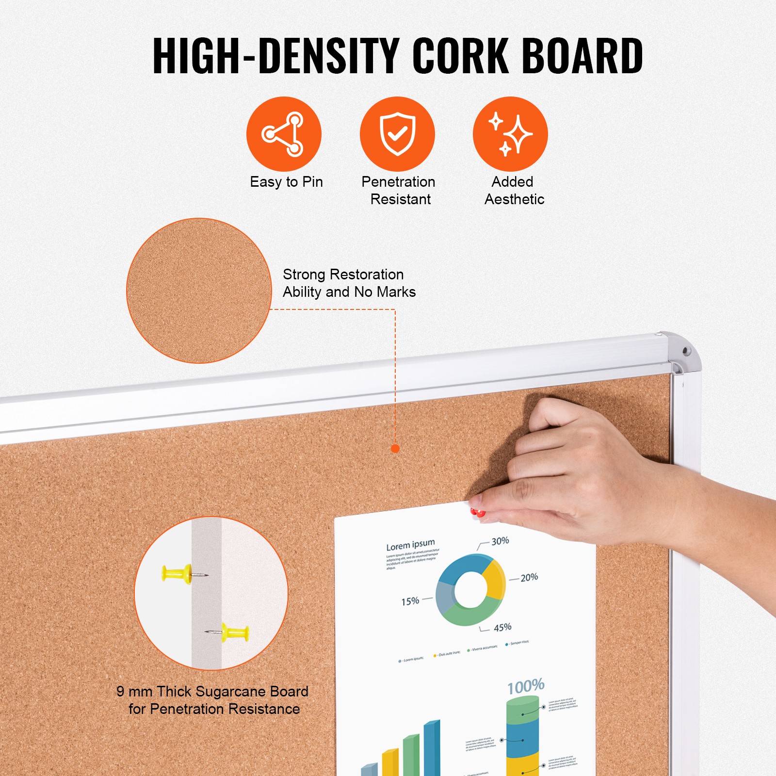 Wall Mount 36″x24″ Enclosed Cork Board Aluminum Frame Lockable Bulletin Board