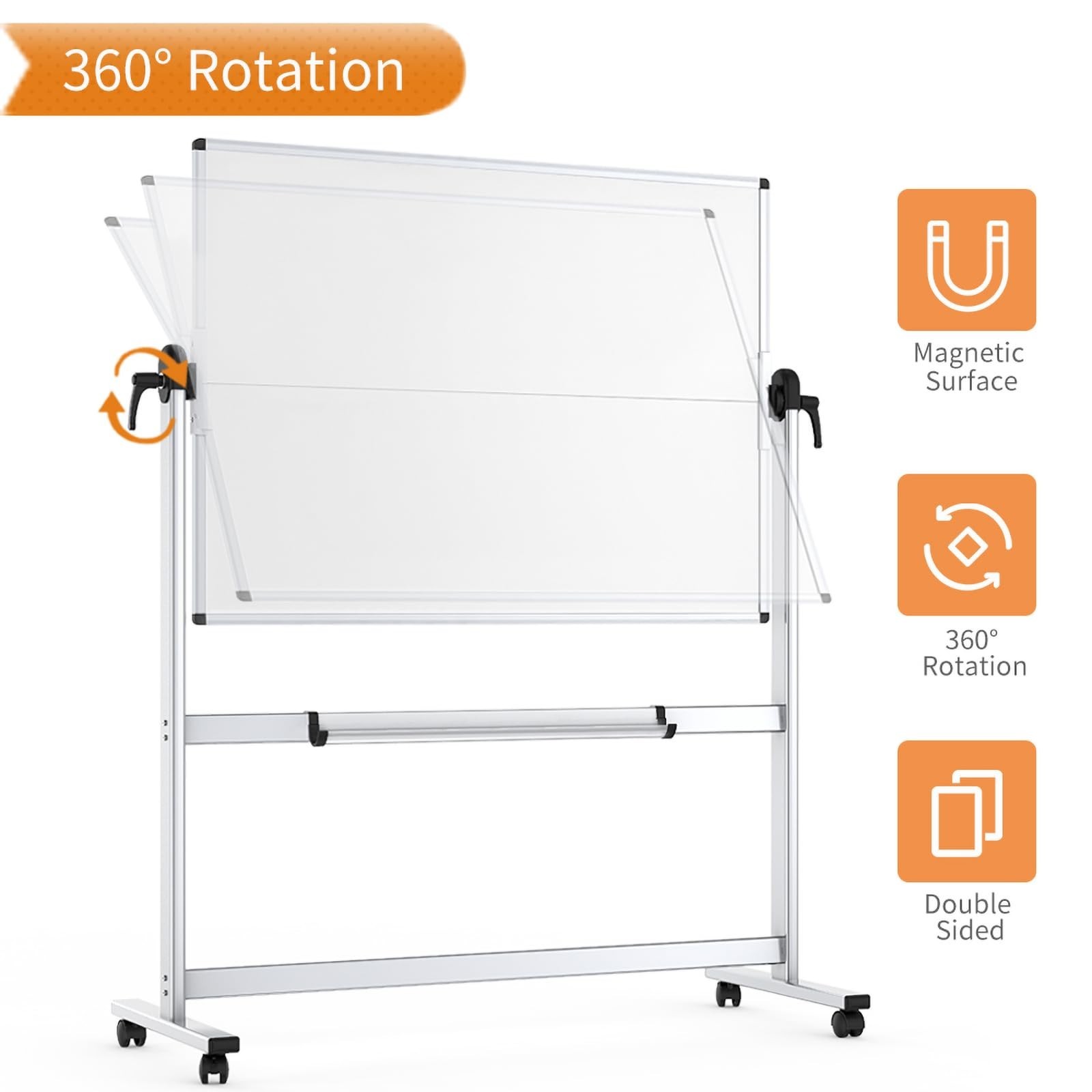 VIZ-PRO Double-Sided Mobile Whiteboard 48 x 36″ Magnetic Rolling Dry Erase Board