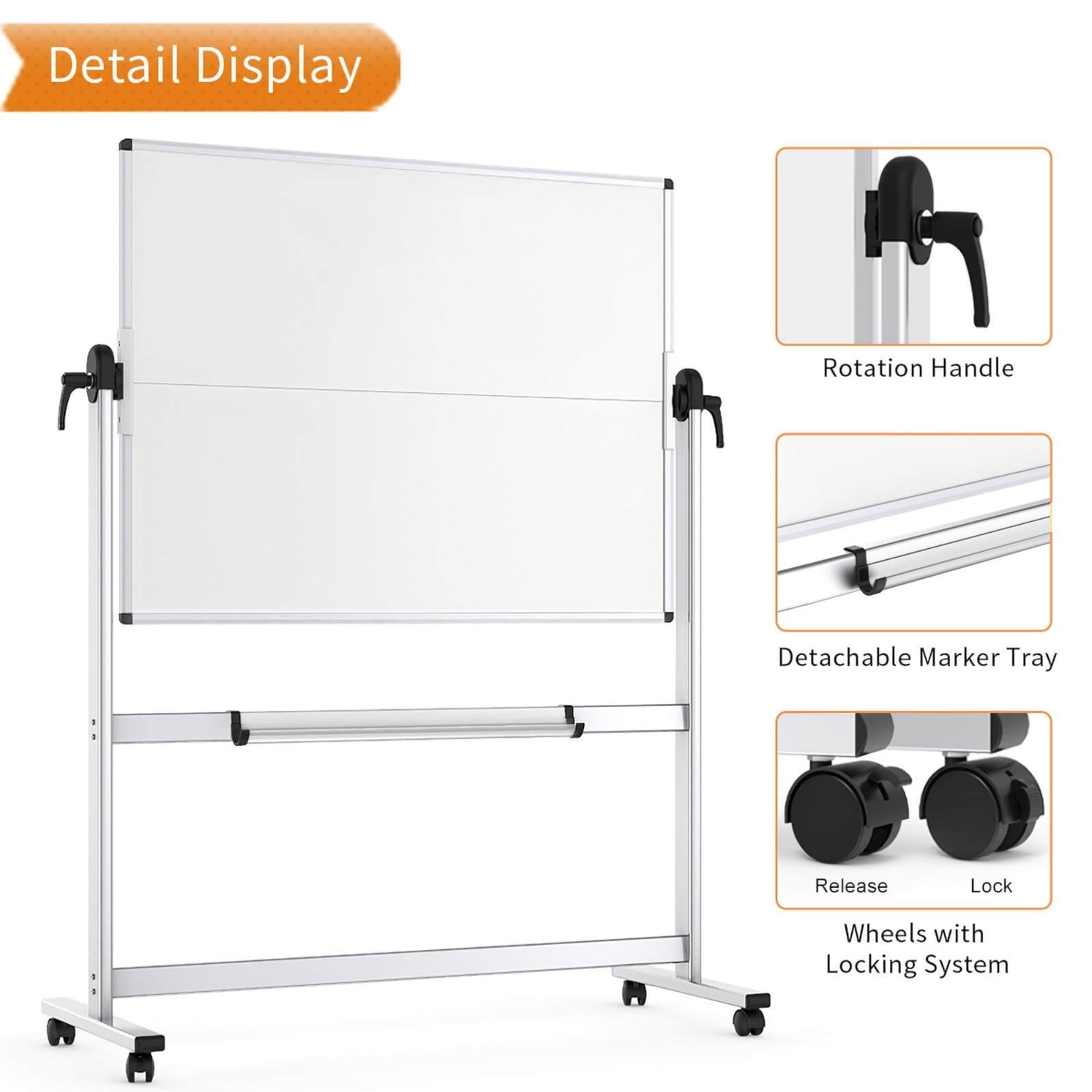 VIZ-PRO Double-Sided Mobile Whiteboard 48 x 36″ Magnetic Rolling Dry Erase Board