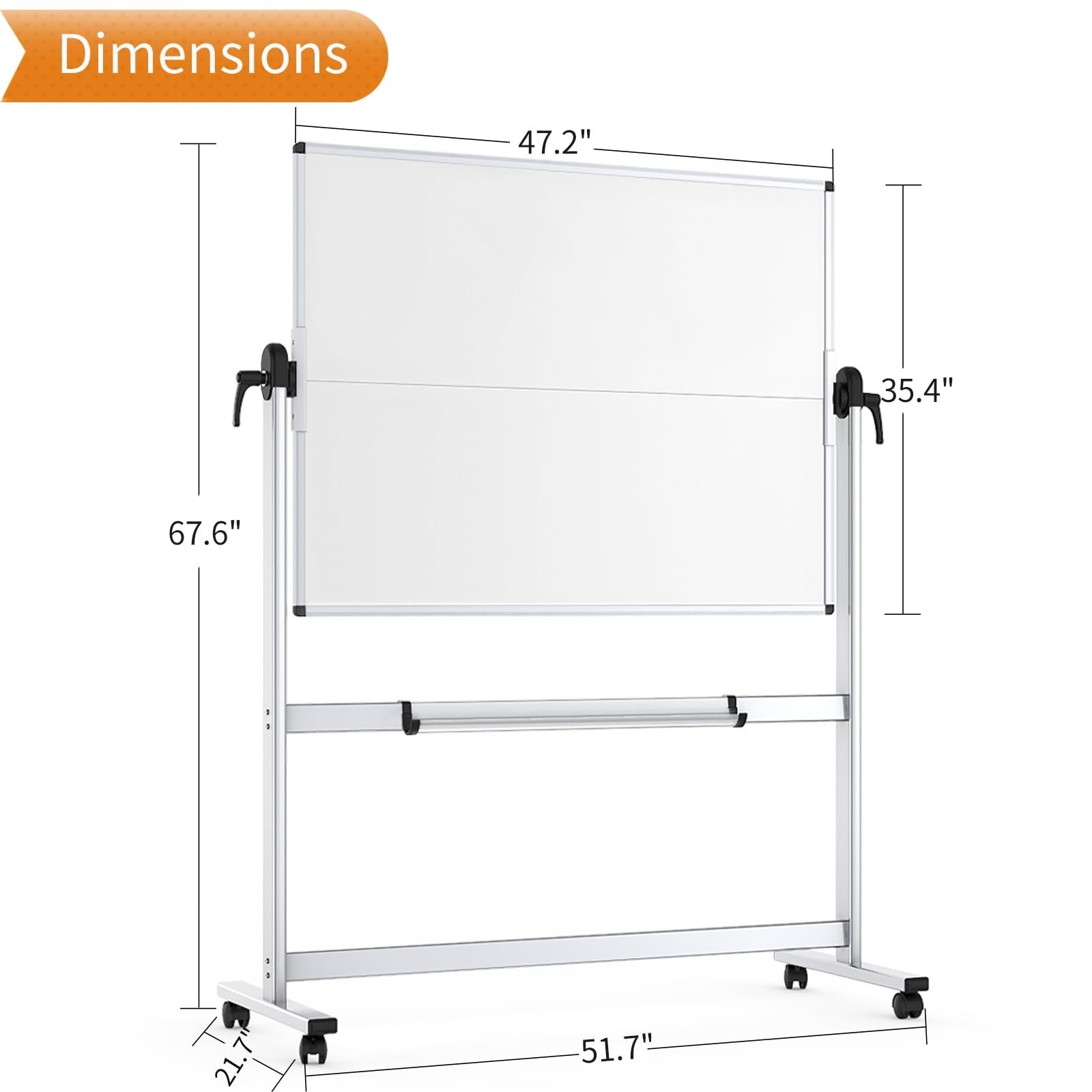 VIZ-PRO Double-Sided Mobile Whiteboard 48 x 36″ Magnetic Rolling Dry Erase Board