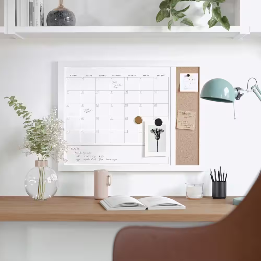 White Woodgrain 18″W X .75″D X 24″H Wall Calendar Marker Board