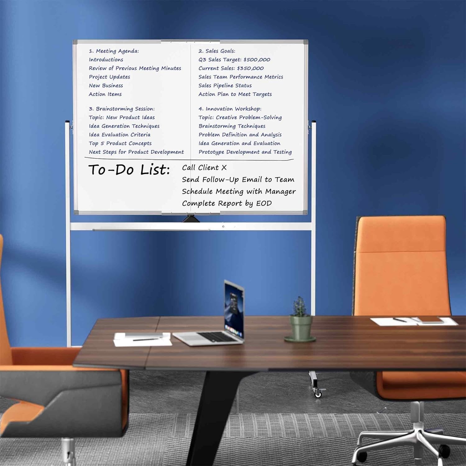 Large Rolling Whiteboard on Wheels, 48″ x 36″ Double-Sided Mobile White Board…