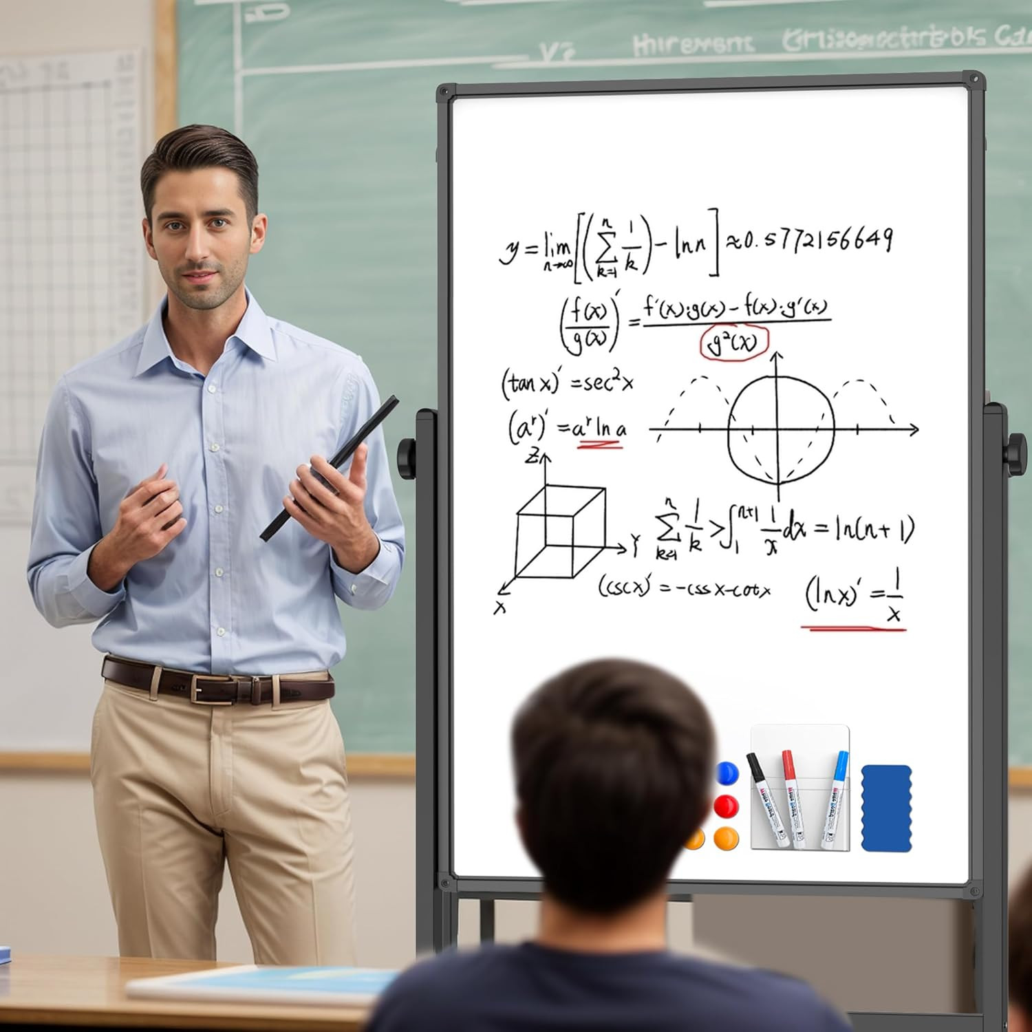 Mobile 48×32″ Double-Sided Whiteboard on Wheels – Adjustable Height & Magnetic