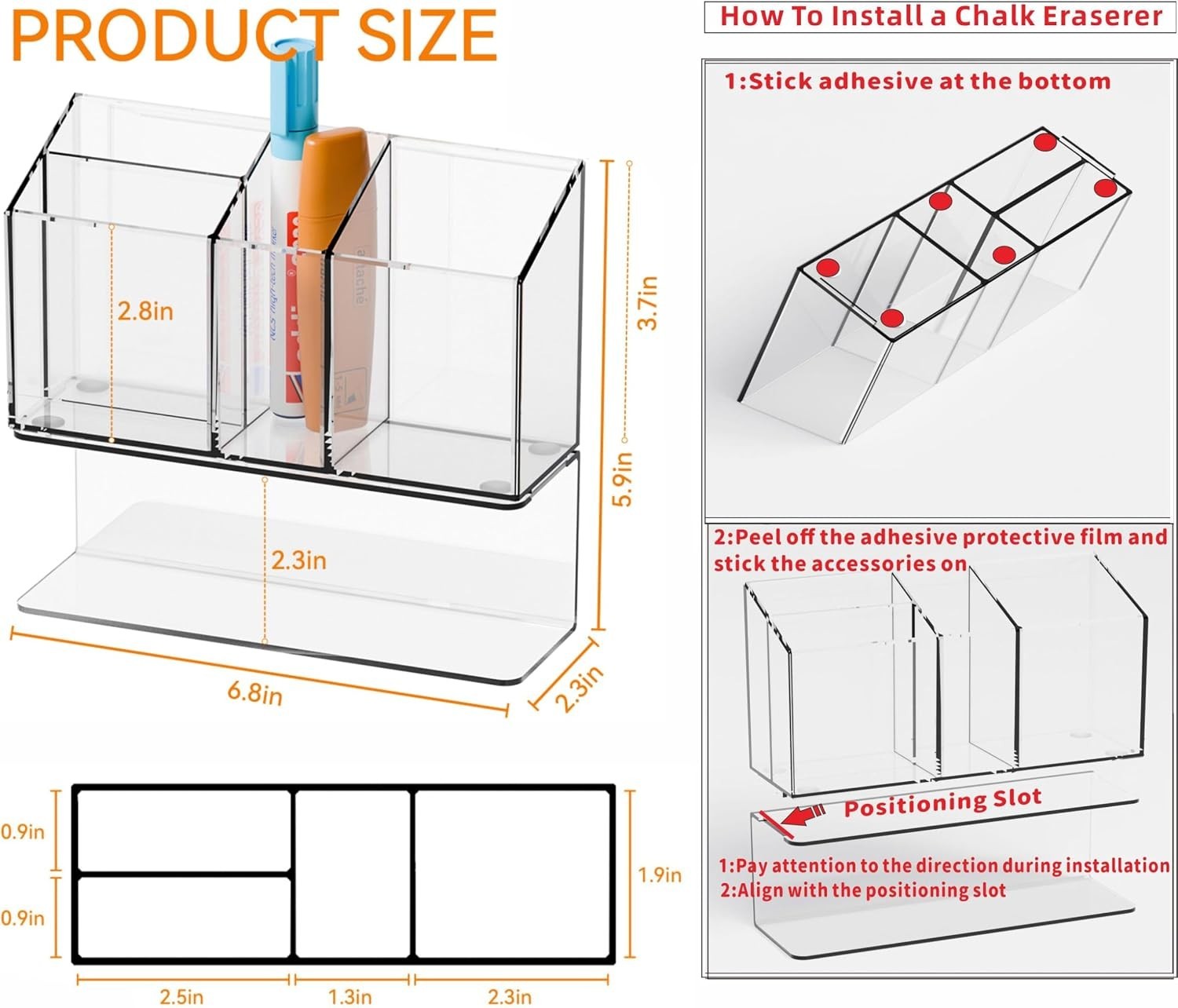 Clear Magnetic Dry Erase Marker Holder for Whiteboard,Non-Slip Magnet Expo Marke