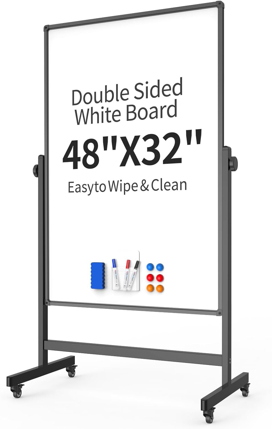 Mobile 48×32″ Double-Sided Whiteboard on Wheels – Adjustable Height & Magnetic