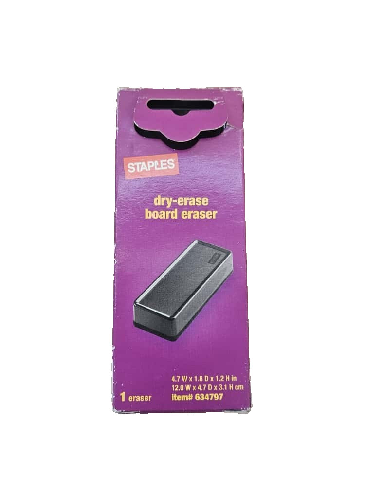 Staples Dry-Erase Board Eraser, Black, New