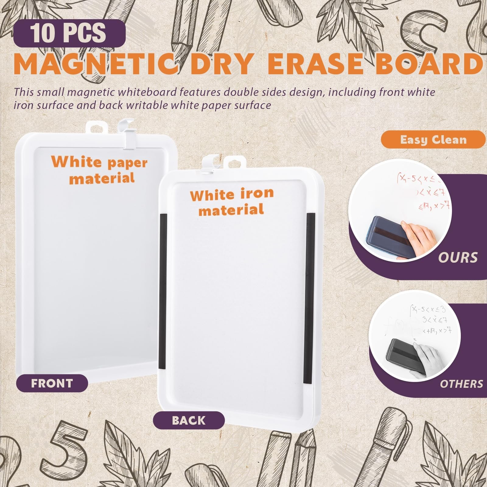 10 Pcs Mini Dry Erase Boards 8.5×11″ Double-Sided Magnetic Whiteboards for Kids