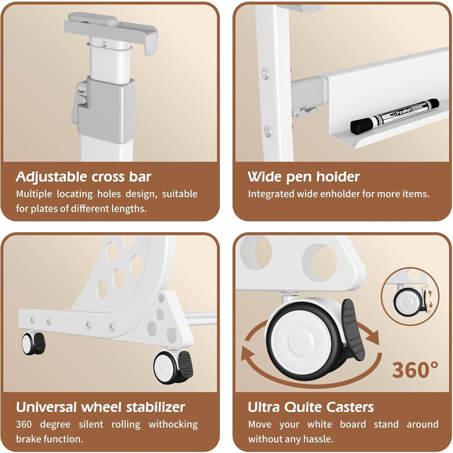 Glass White Board Stand – Wheels, Height & Width Adjustable
