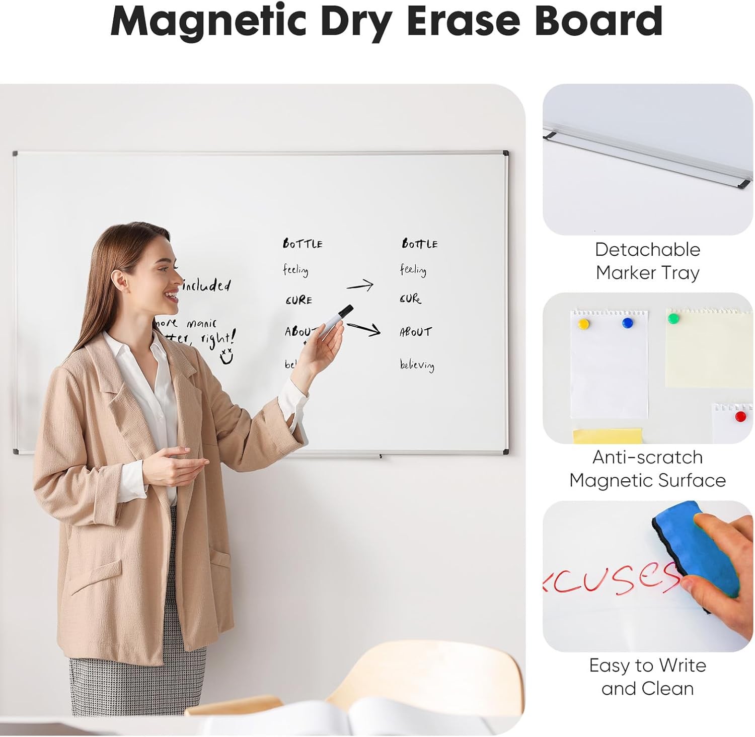 Whiteboard Easel Magnetic White Board Dry Erase Portable Boards with Stand