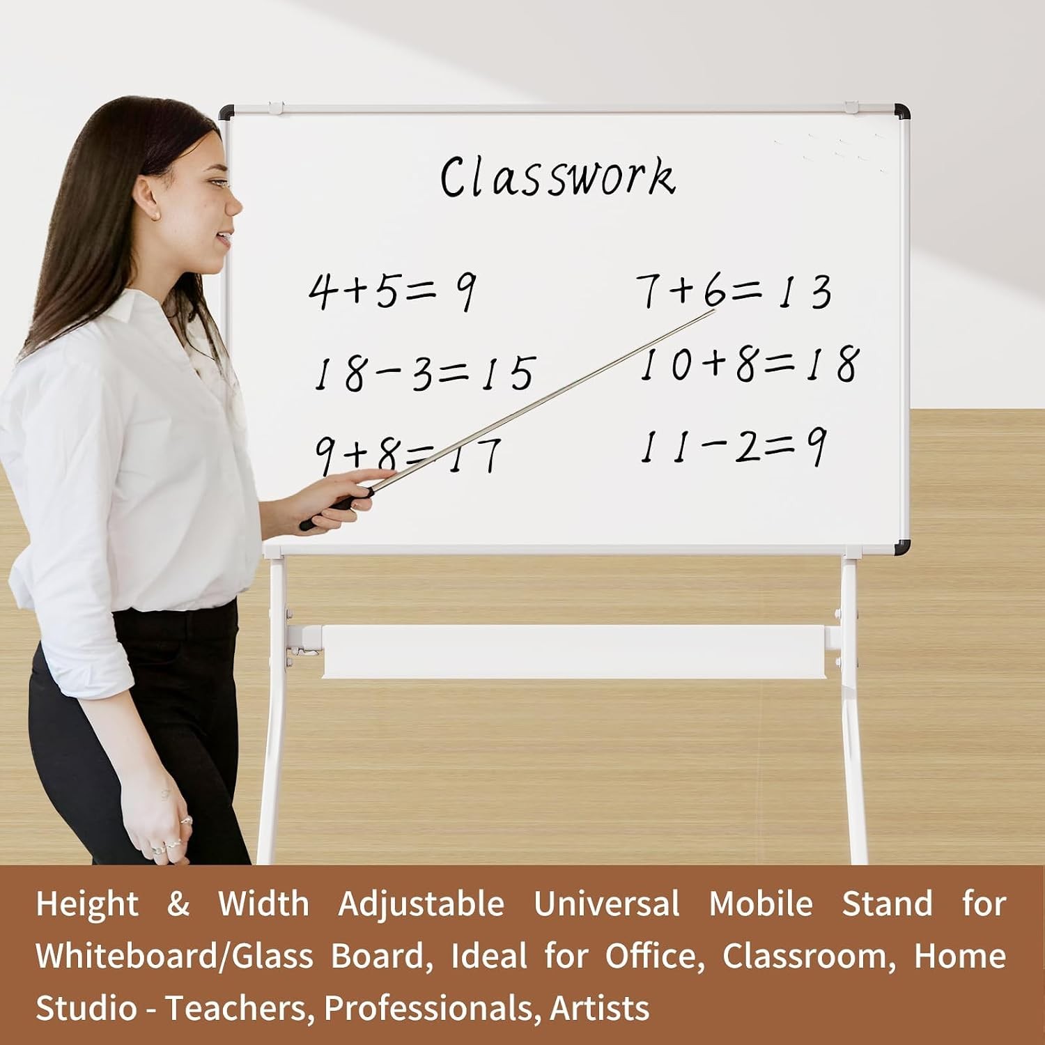 Glass White Board Stand – Wheels, Height & Width Adjustable