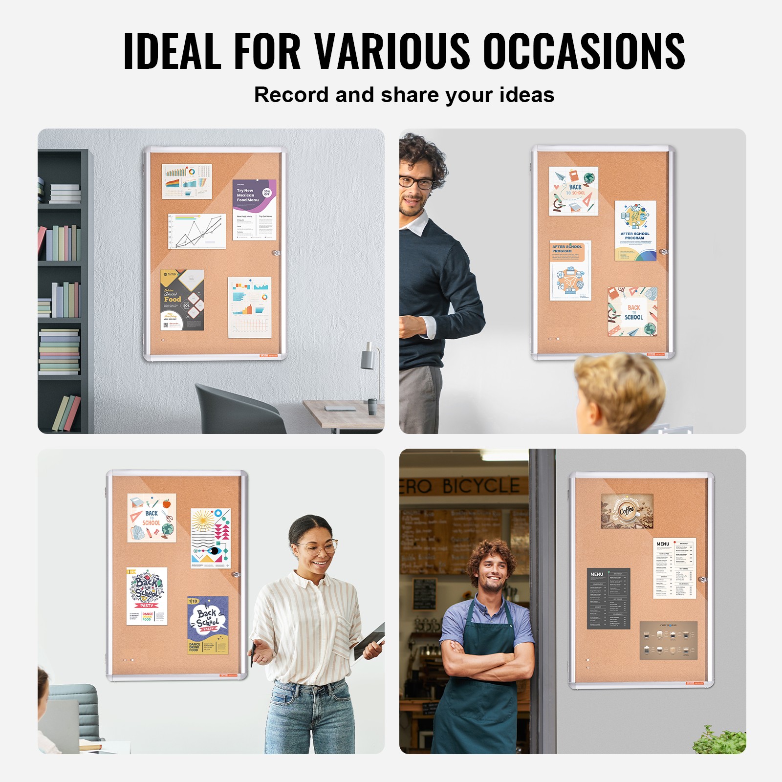 Wall Mount 36″x24″ Enclosed Cork Board Aluminum Frame Lockable Bulletin Board
