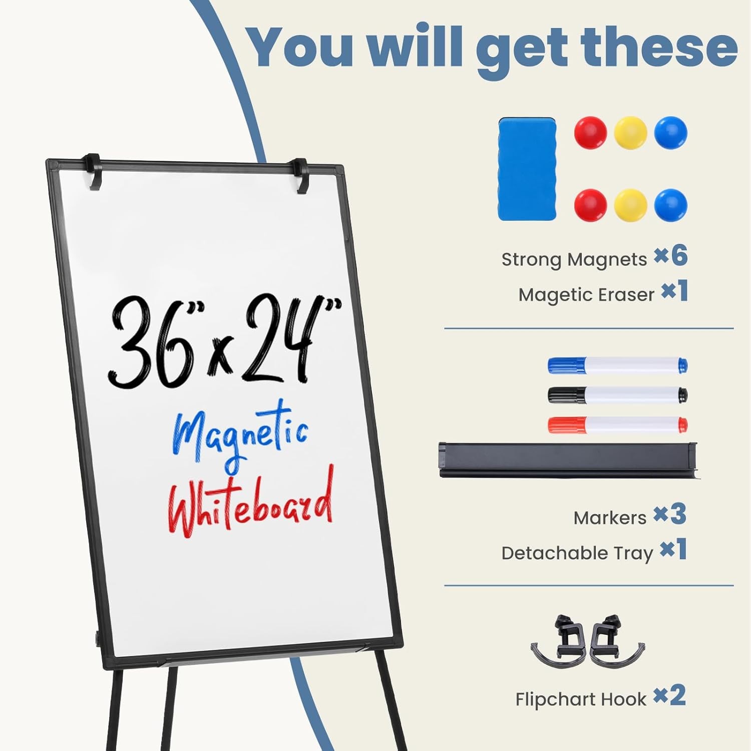 Whiteboard Easel Magnetic White Board Dry Erase Portable Boards with Stand
