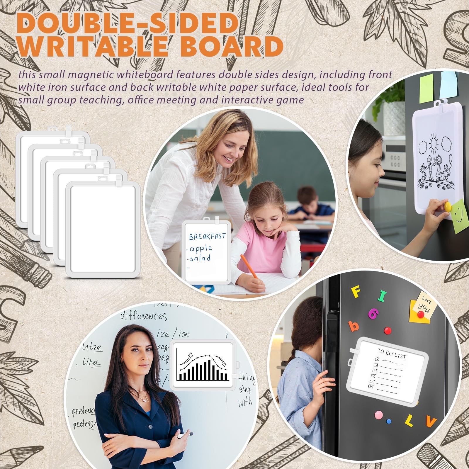 10 Pcs Mini Dry Erase Boards 8.5×11″ Double-Sided Magnetic Whiteboards for Kids