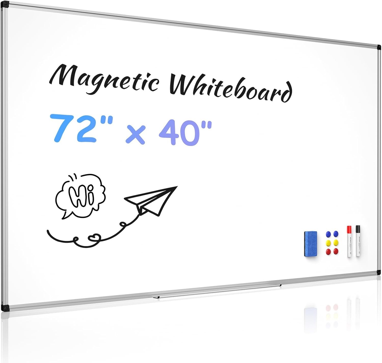 Magnetic Dry Erase Whiteboard 40 x 72 inch White Board Wall-Mounted Silver Frame