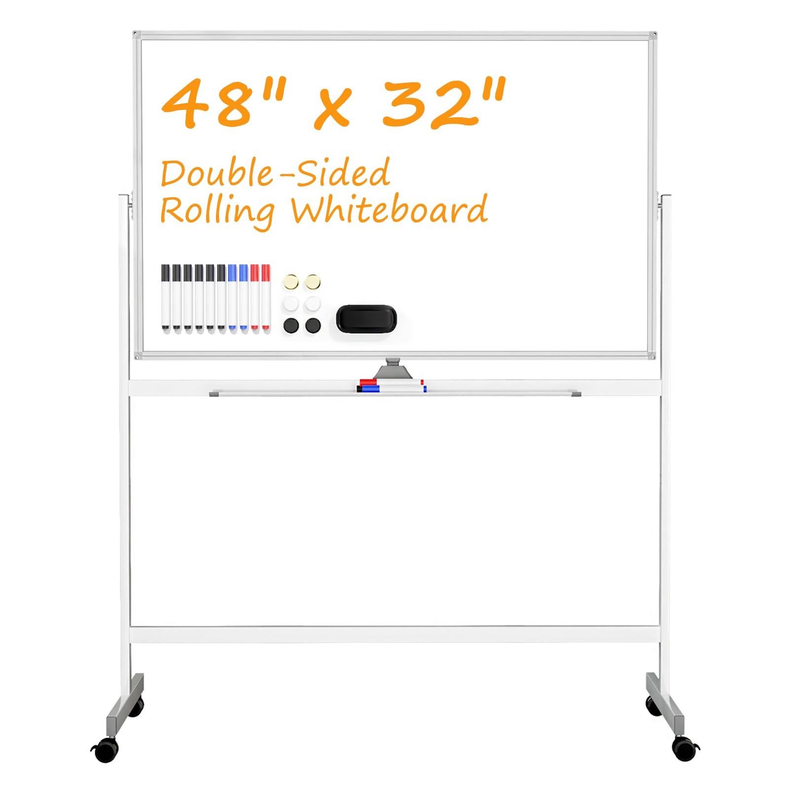 Lumspax Rolling White Board On Wheels 48 X 32 Large Dry Erase Board Stand Big