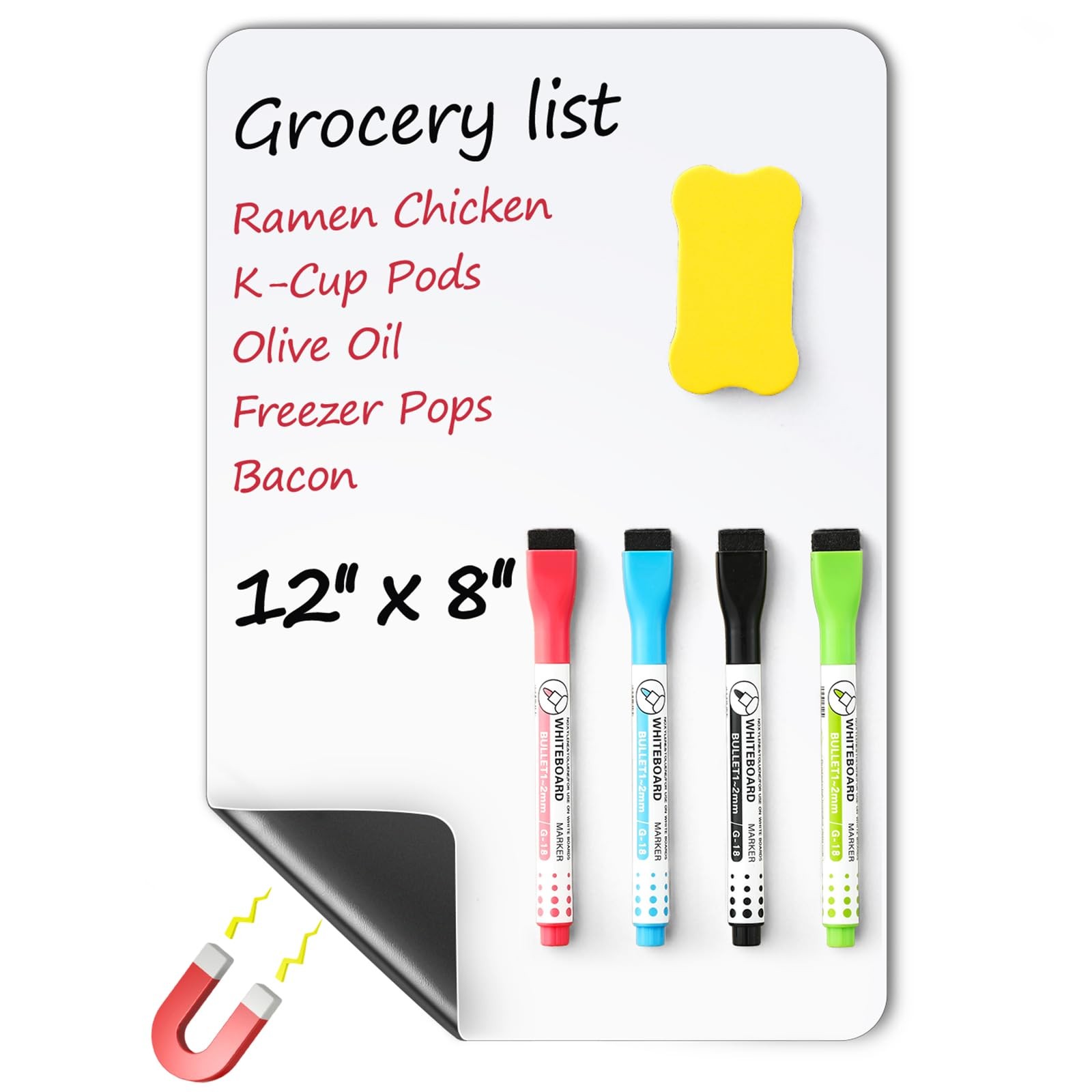 1 Pack Magnetic Dry Erase Board Sheet for Fridge, 12″x8″ 8″W x 12″H, White
