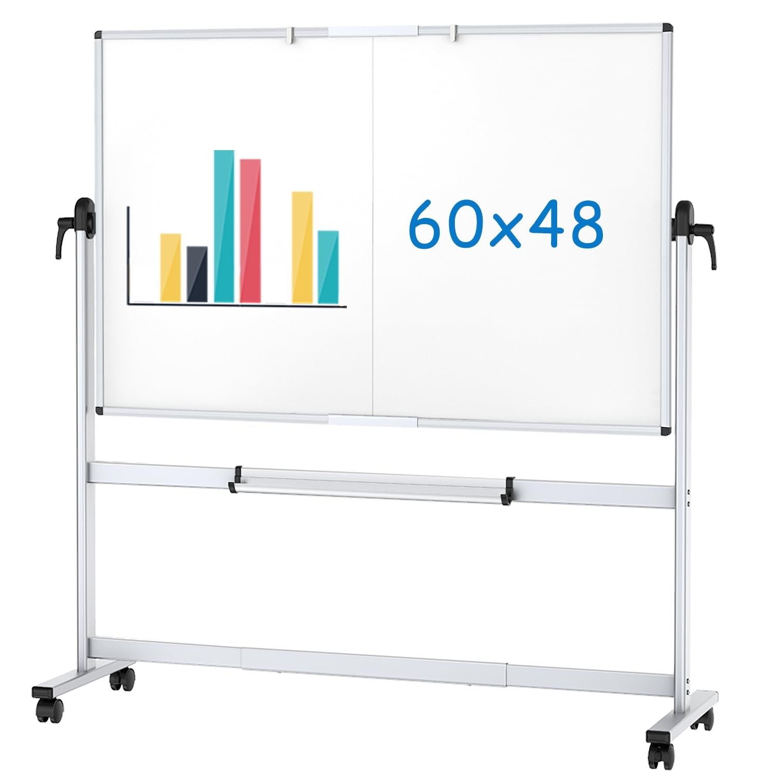 VIZ-PRO Double-Sided Mobile Whiteboard 60x 48″ Magnetic Rolling Dry Erase Board