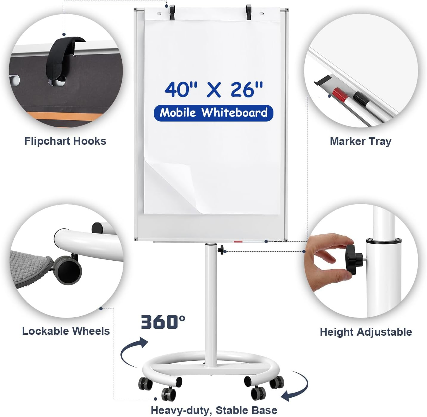 Mobile Whiteboard on Wheels – 40” X 26” Portable Magnetic Standing White Board