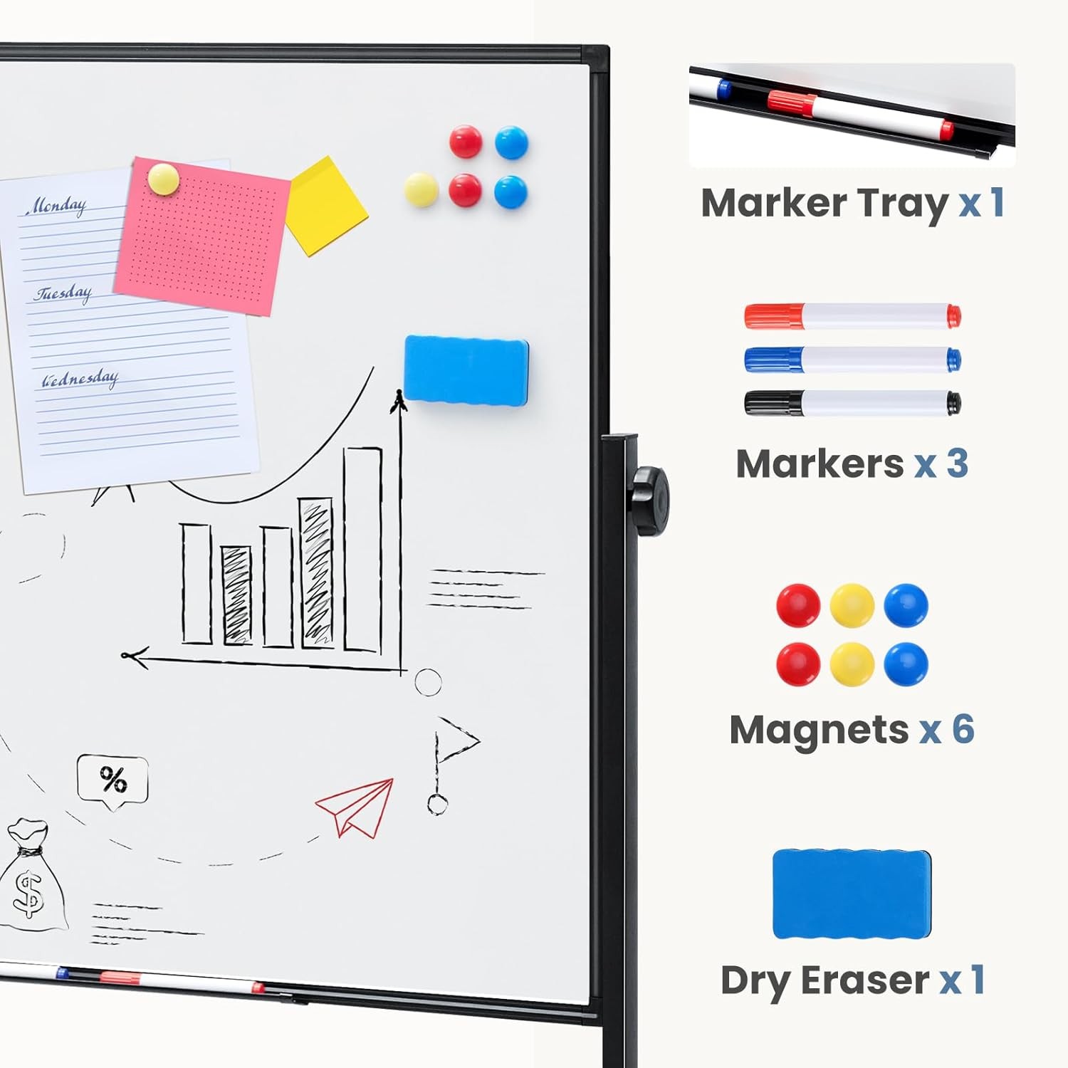 Whiteboard Easel Magnetic White Board Dry Erase Portable Boards with Stand