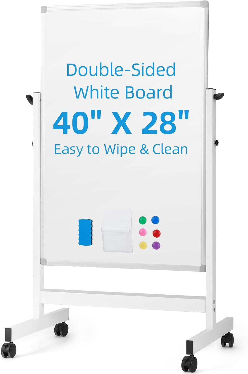 Rolling Dry Erase Board, 40” X 28” Magnetic Double Sided Whiteboard with Stand,