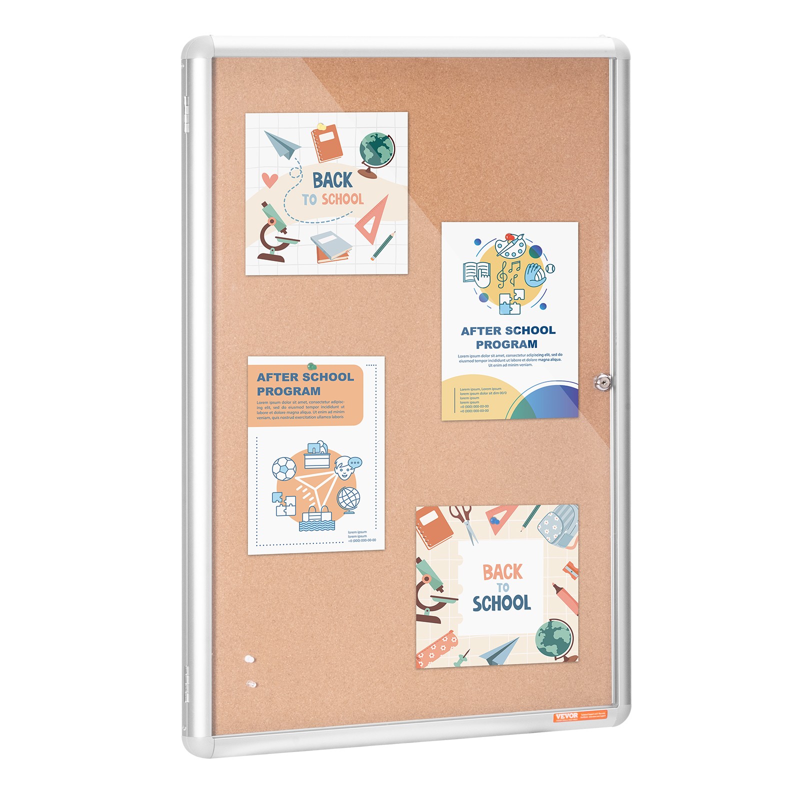 36″x24″ Enclosed Cork Board Wall Mount Aluminum Frame Lockable Bulletin Board