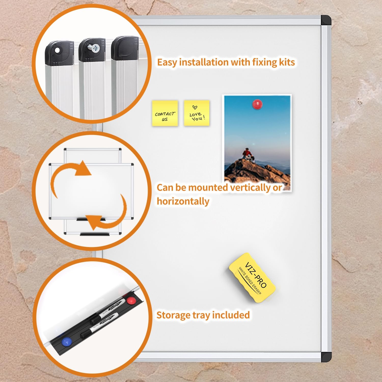 VIZ-PRO Magnetic Whiteboard/Dry Erase Board, 36 X 24 24″W x 36″H, Silver