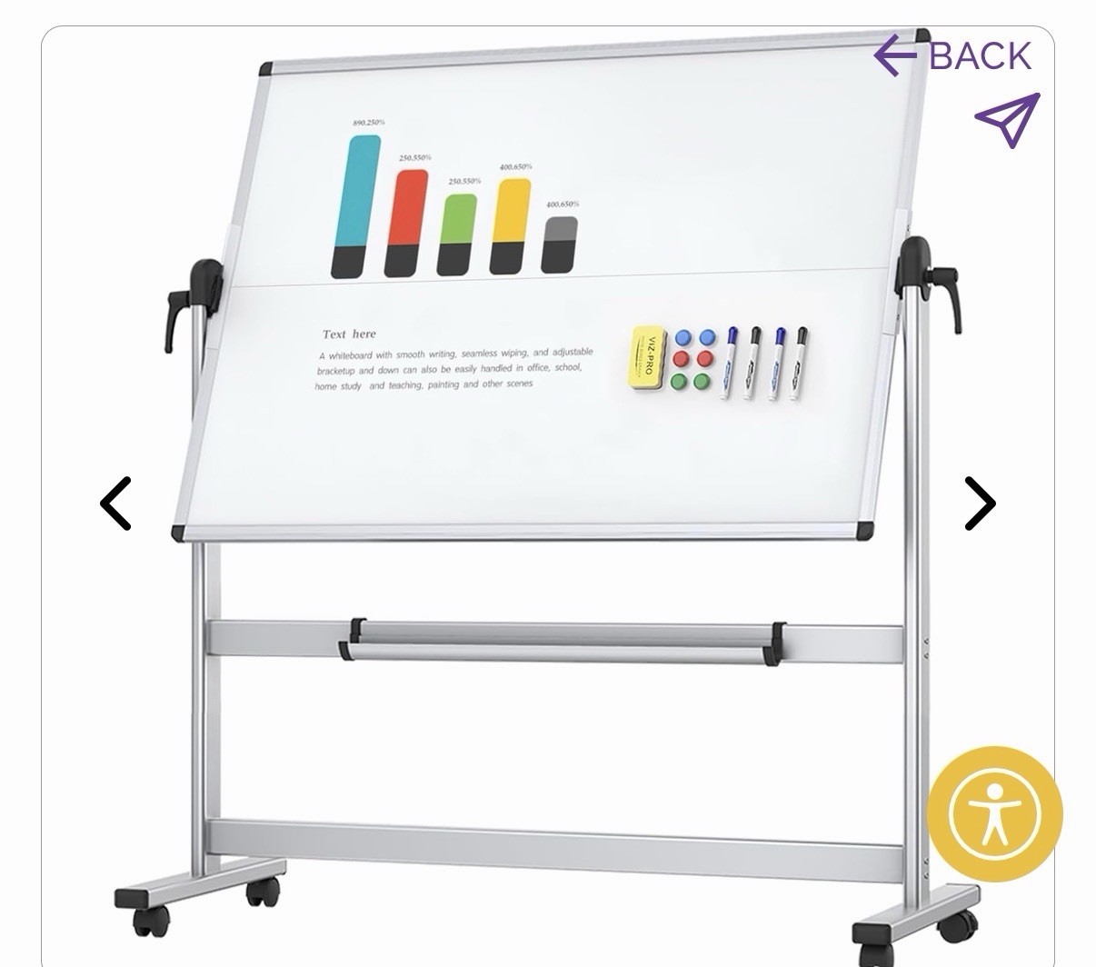 VIZ-PRO Double-Sided Magnetic Mobile Whiteboard 48 x 36 in Portable Wheels