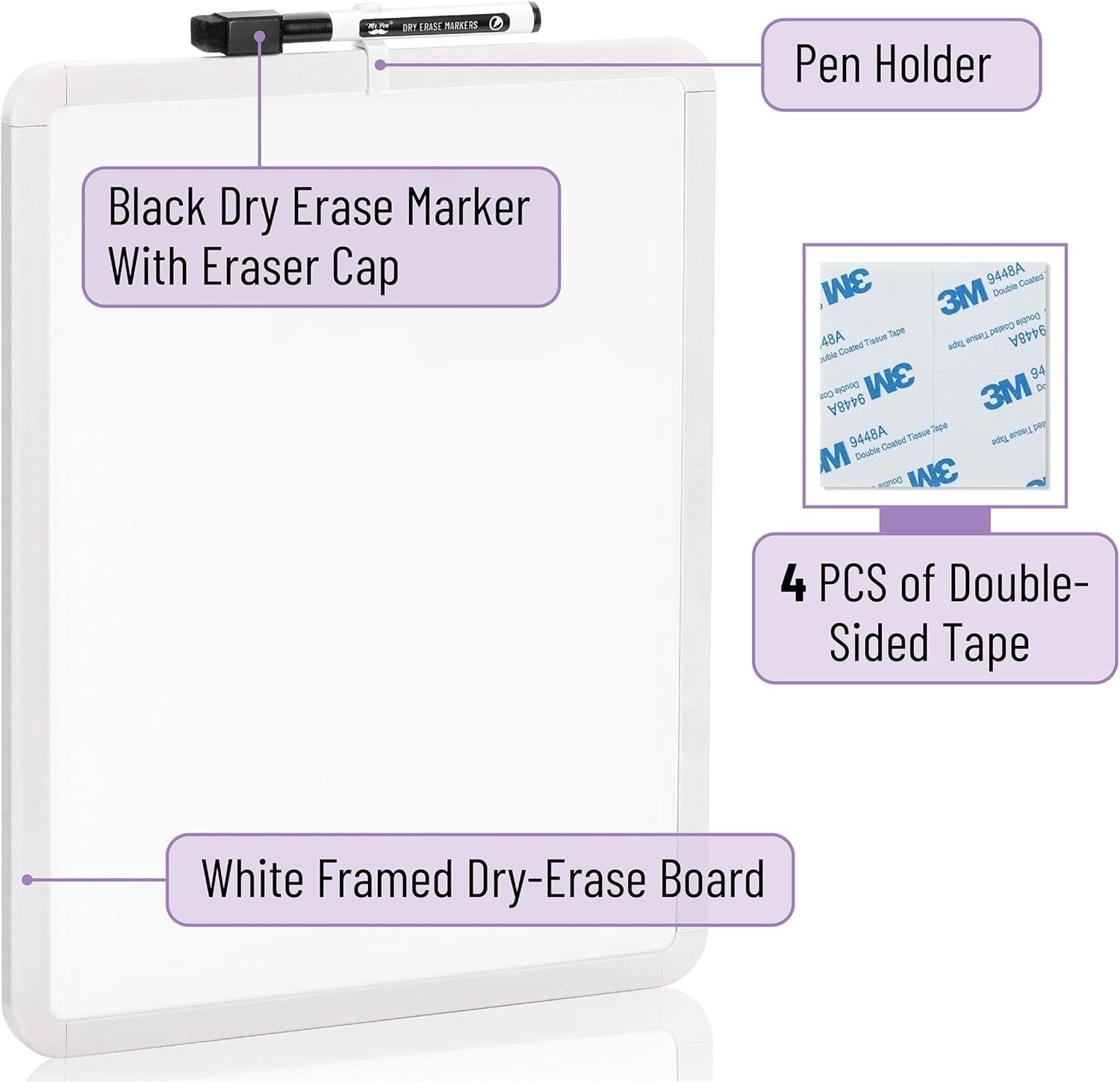 Student-Friendly 14” x 11” White Dry Erase Board with Easy Wall Mount & Marker