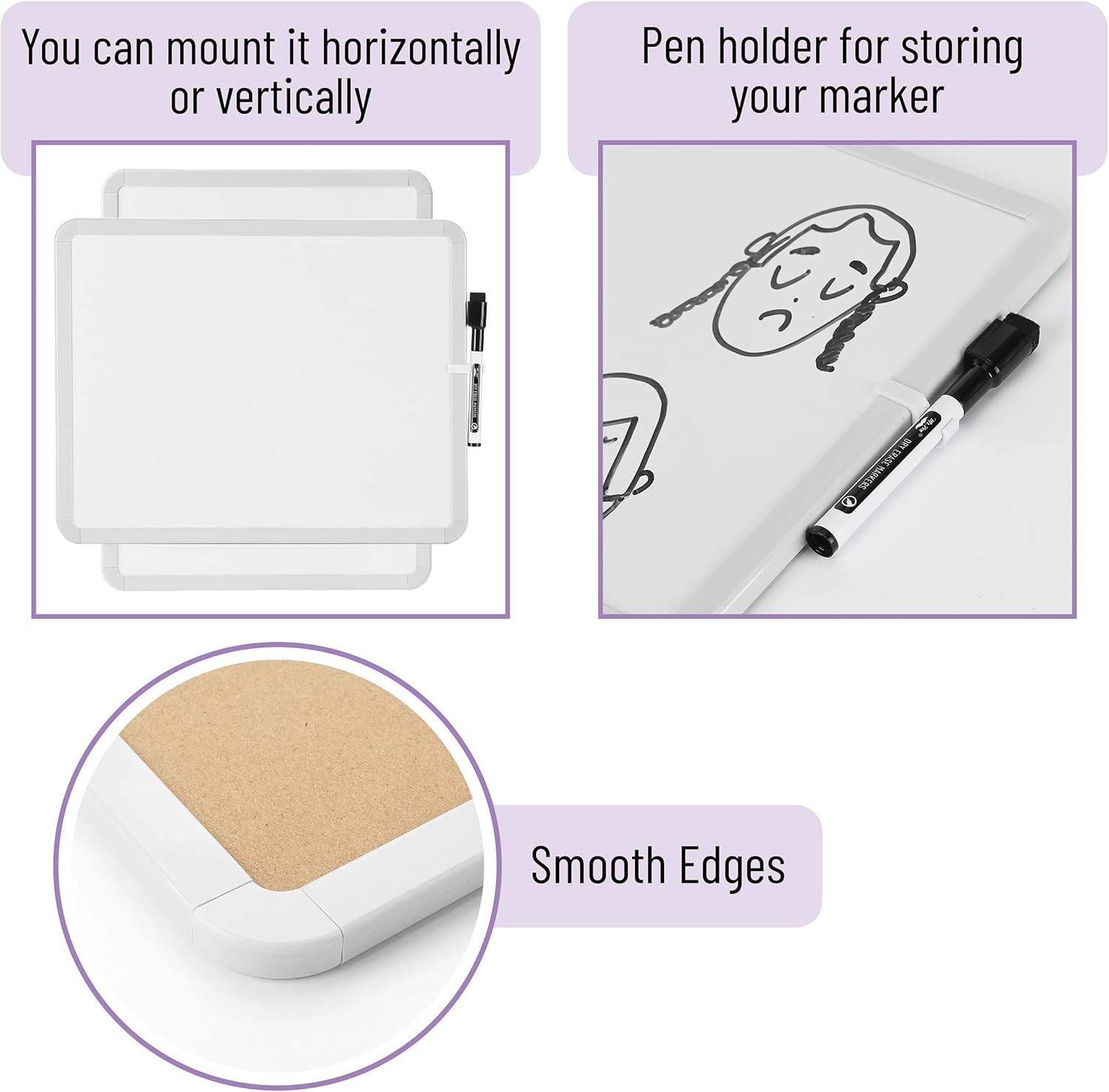 Student-Friendly 14” x 11” White Dry Erase Board with Easy Wall Mount & Marker