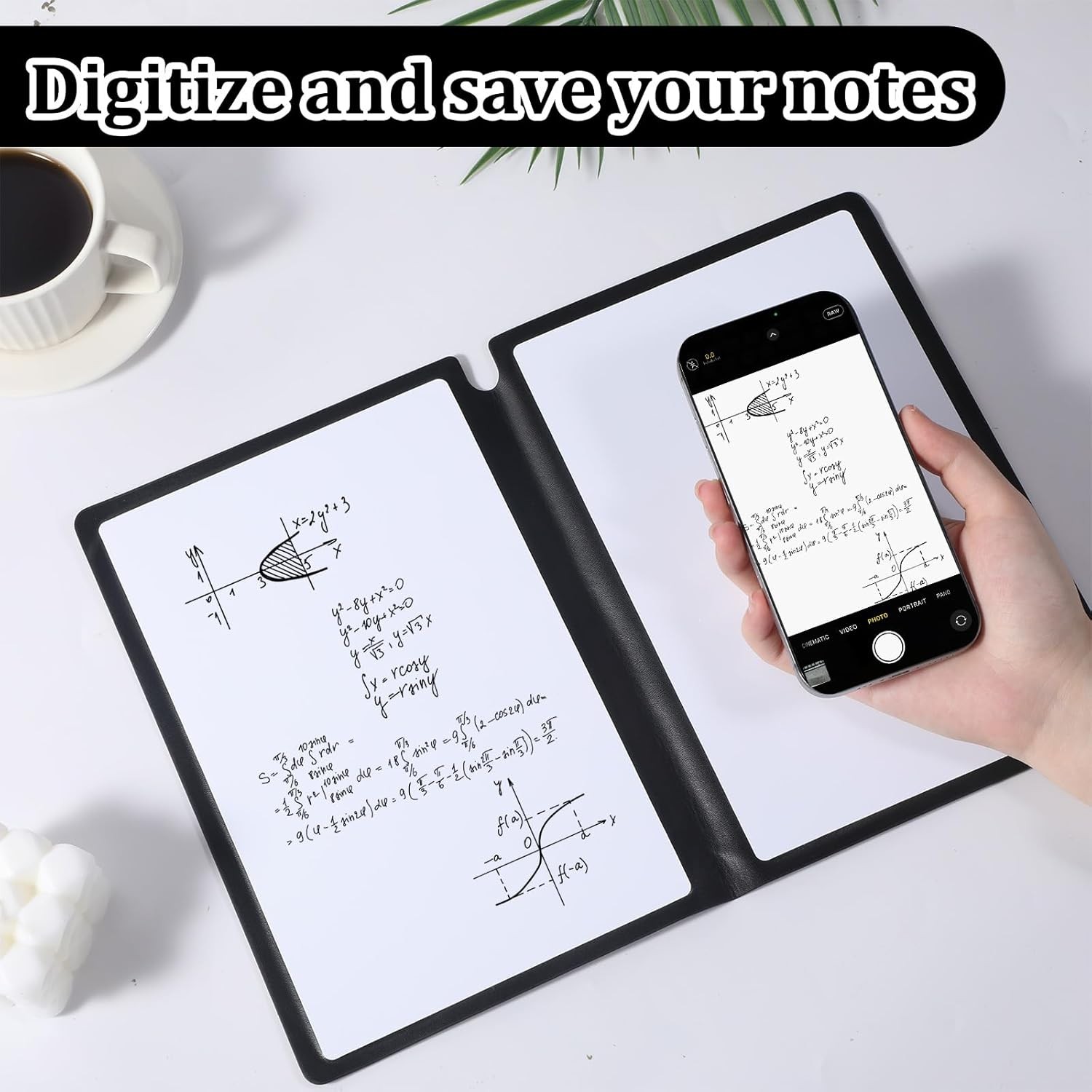 A5 Dry Erase Notebook Reusable Whiteboard Journal Portable PU Leather Folder Bla