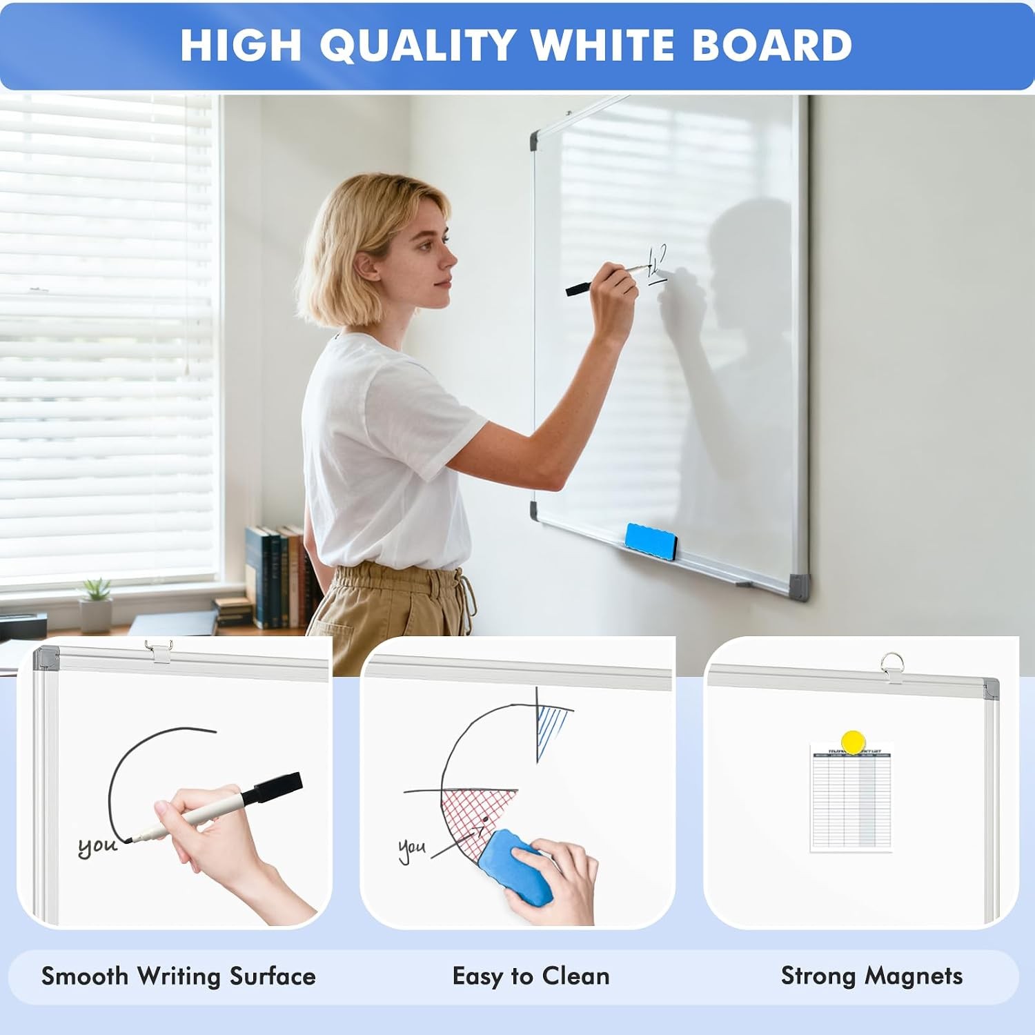 WALGLASS 24×18 Magnetic Dry Erase Whiteboard – Double-Sided Wall Mount