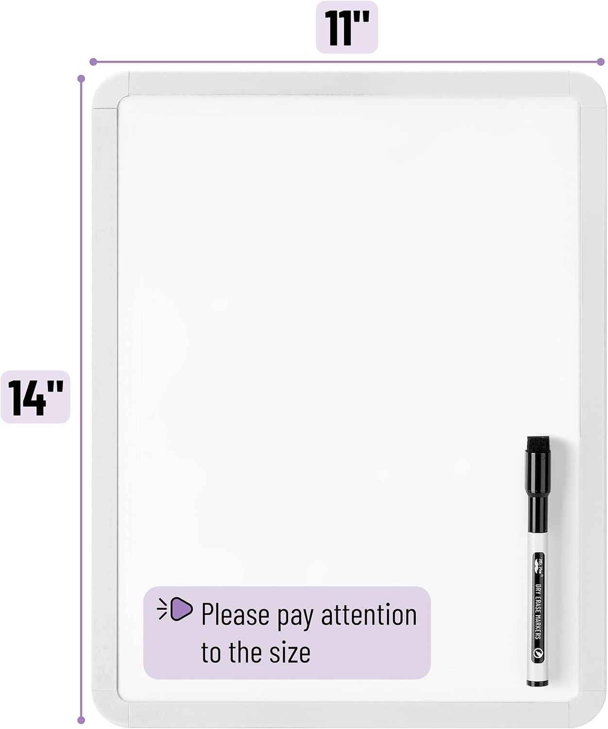 Student-Friendly 14” x 11” White Dry Erase Board with Easy Wall Mount & Marker