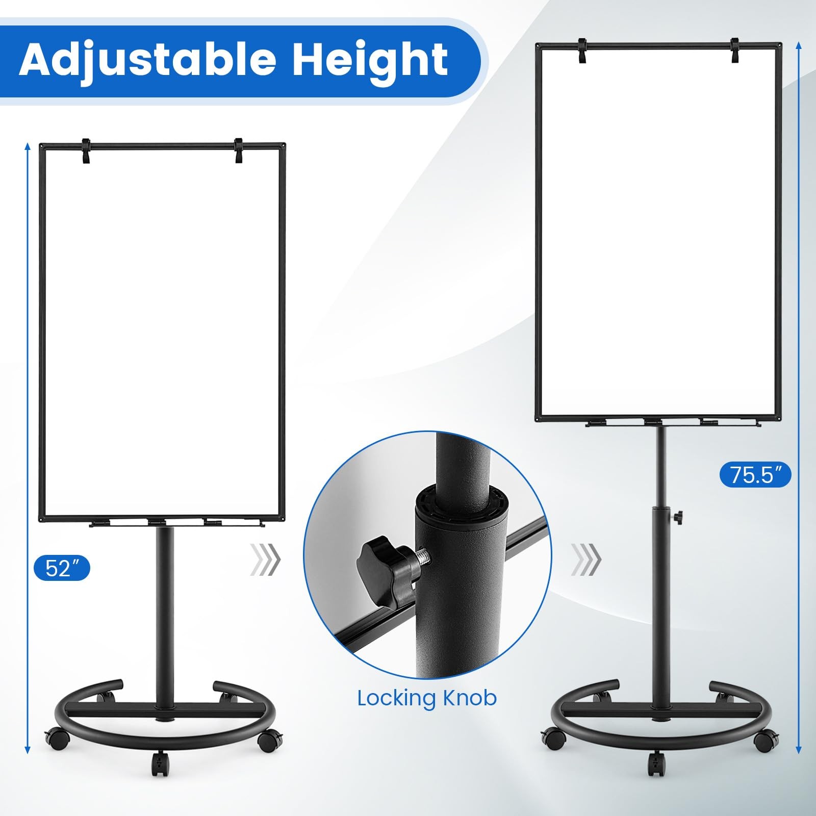 40“x26” Rolling White Board,Height Adjustable Magnetic Dry Erase Board on Wheels