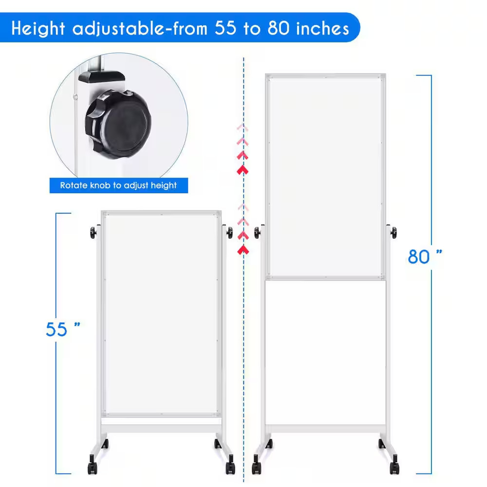 Rolling Bulletin Boards 48 X24 Height Adjustable Whiteboard on Wheels Standing M