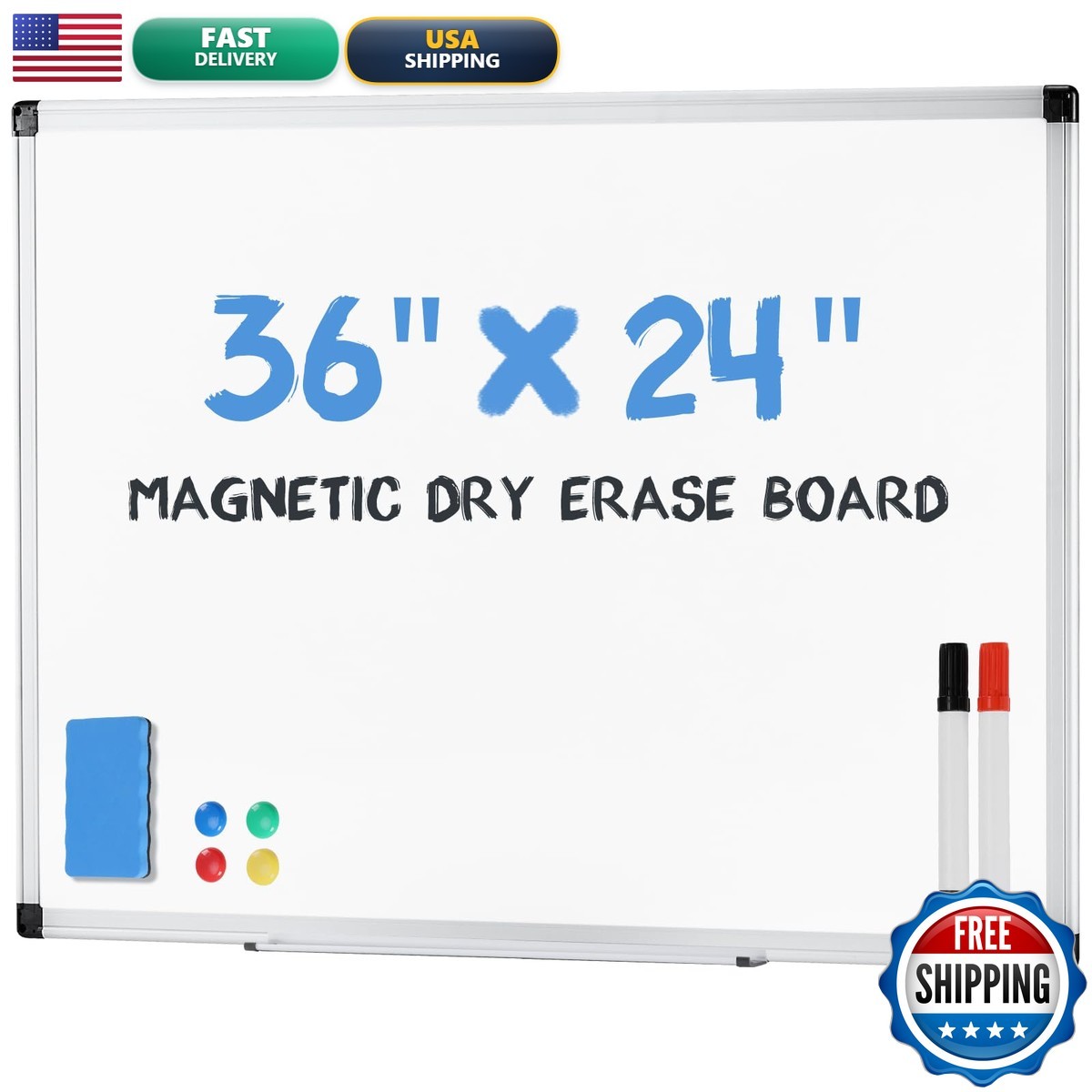 NEWBULIG White Board, 36″ x 24″ Magnetic Dry Erase Board Wall 1 Dry Eraser & 2