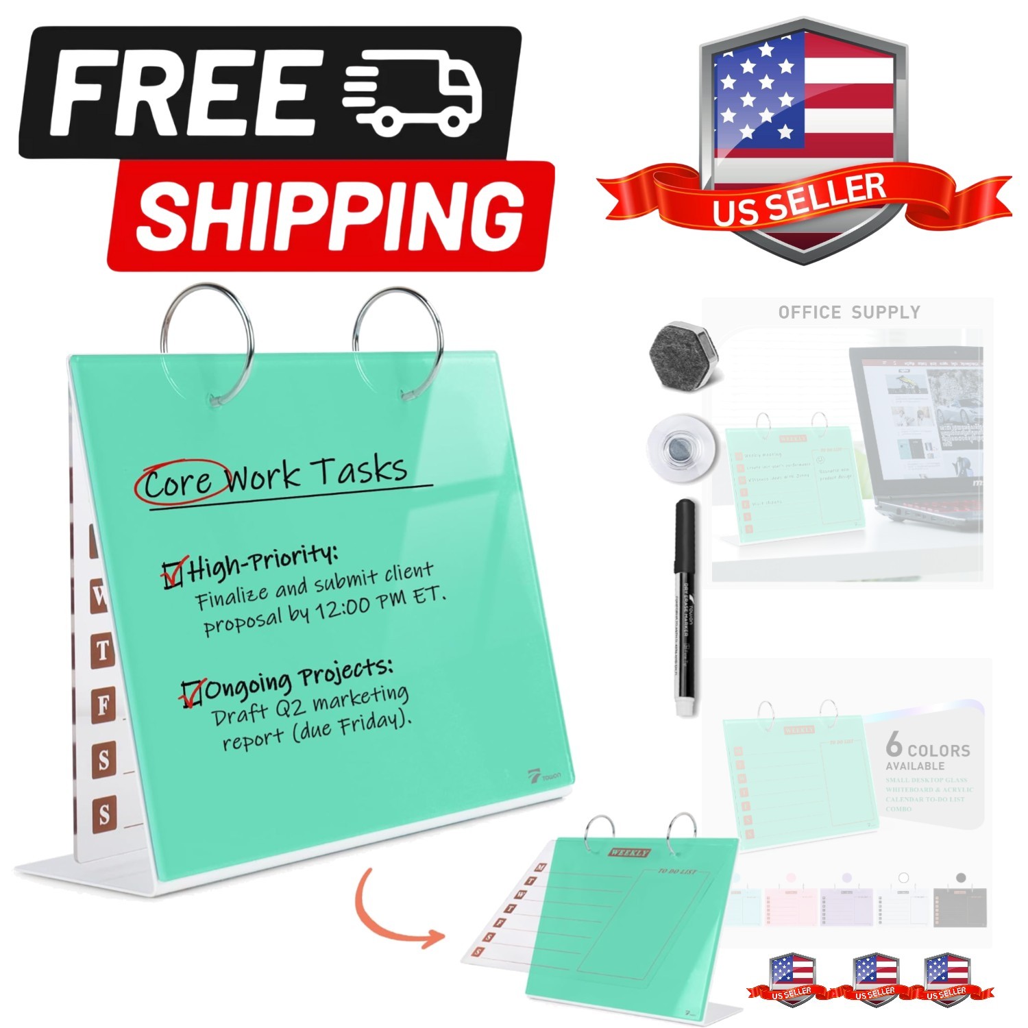 Desktop Glass Dry Erase & Acrylic Aesthetic Calendar Weekly to-do List Combo,…