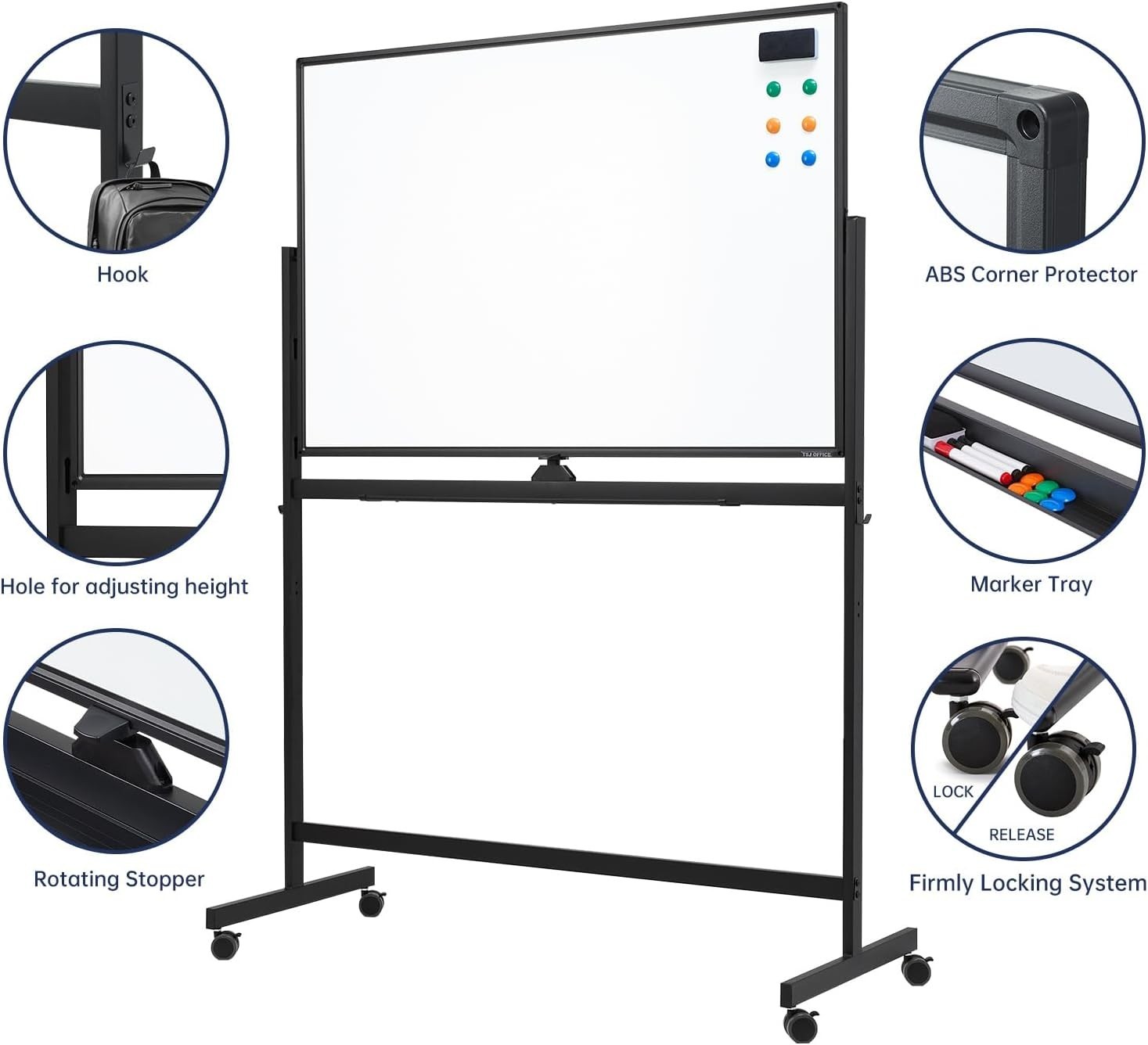 Large Rolling Whiteboard – Dry Erase Magnetic 48 x 32 Inches White Board Heig…