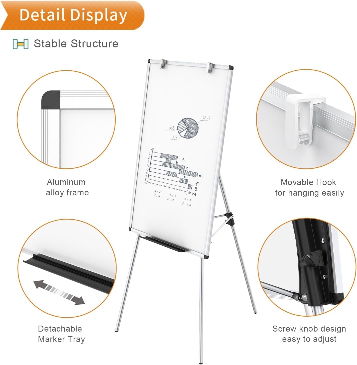Portable Dry Erase Board Easel 36×24 Inches with Pen Tray Hook Classroom Use