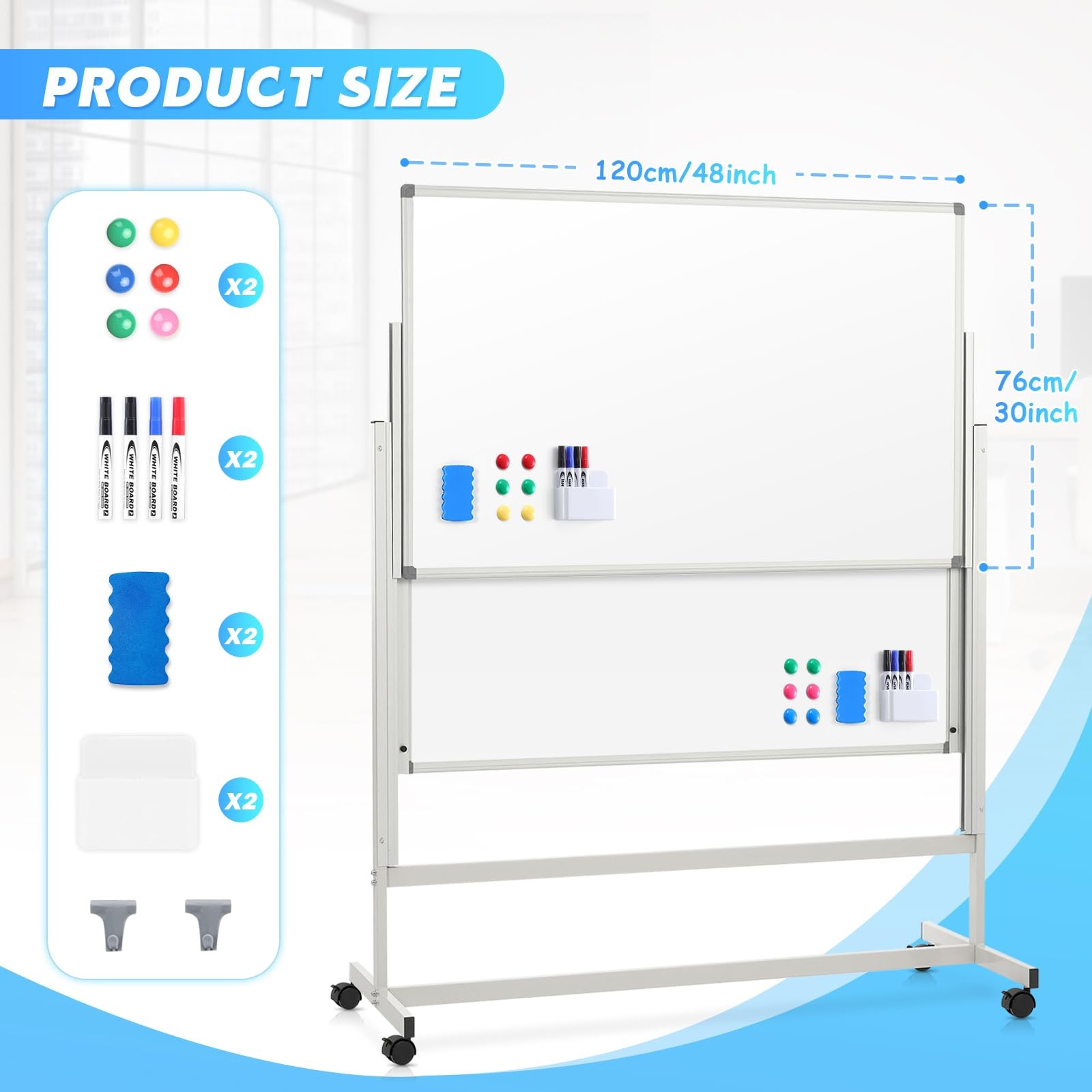 MAKELLO Rolling Whiteboard on Wheels 60×48 in, Large Dry Erase Board with St…