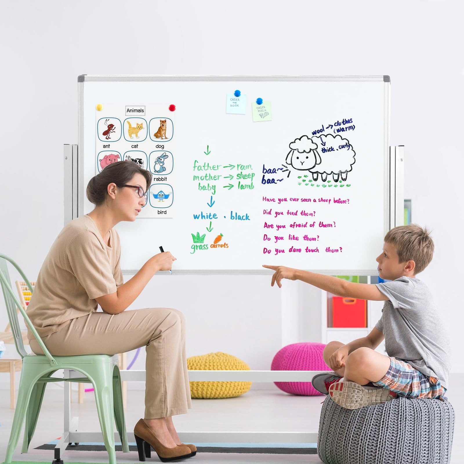 MAKELLO Rolling Whiteboard on Wheels 60×48 in, Large Dry Erase Board with St…