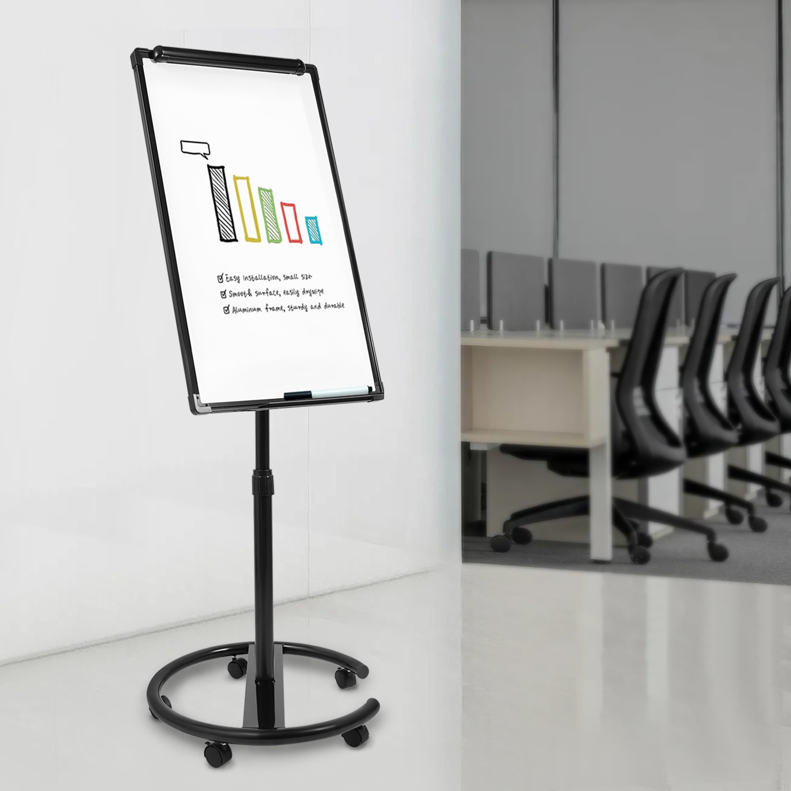 24×36″ Magnetic Whiteboard Dry Erase Board w/ Wheels 107-200cm Height Adjustable