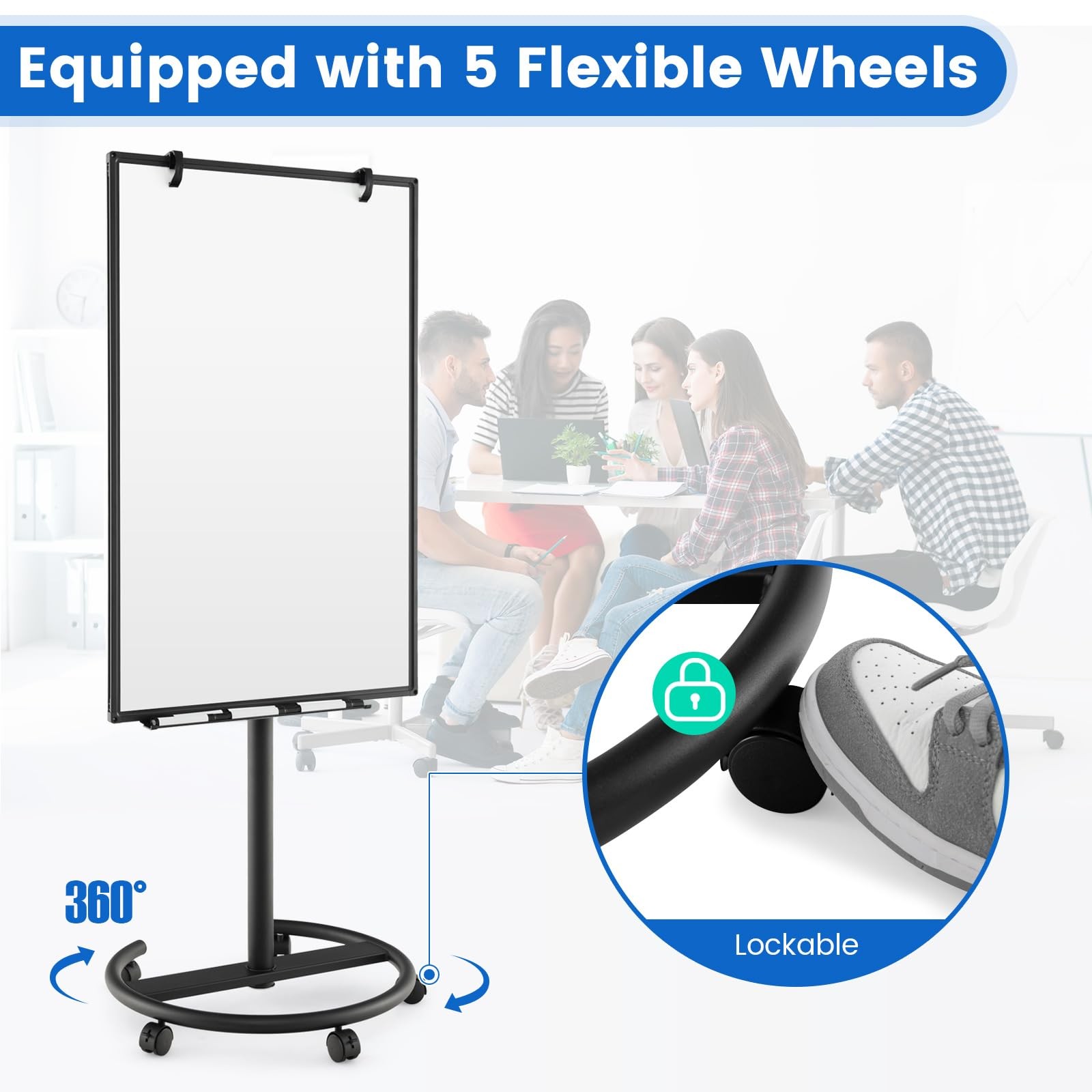 40“x26” Rolling White Board,Height Adjustable Magnetic Dry Erase Board on Wheels