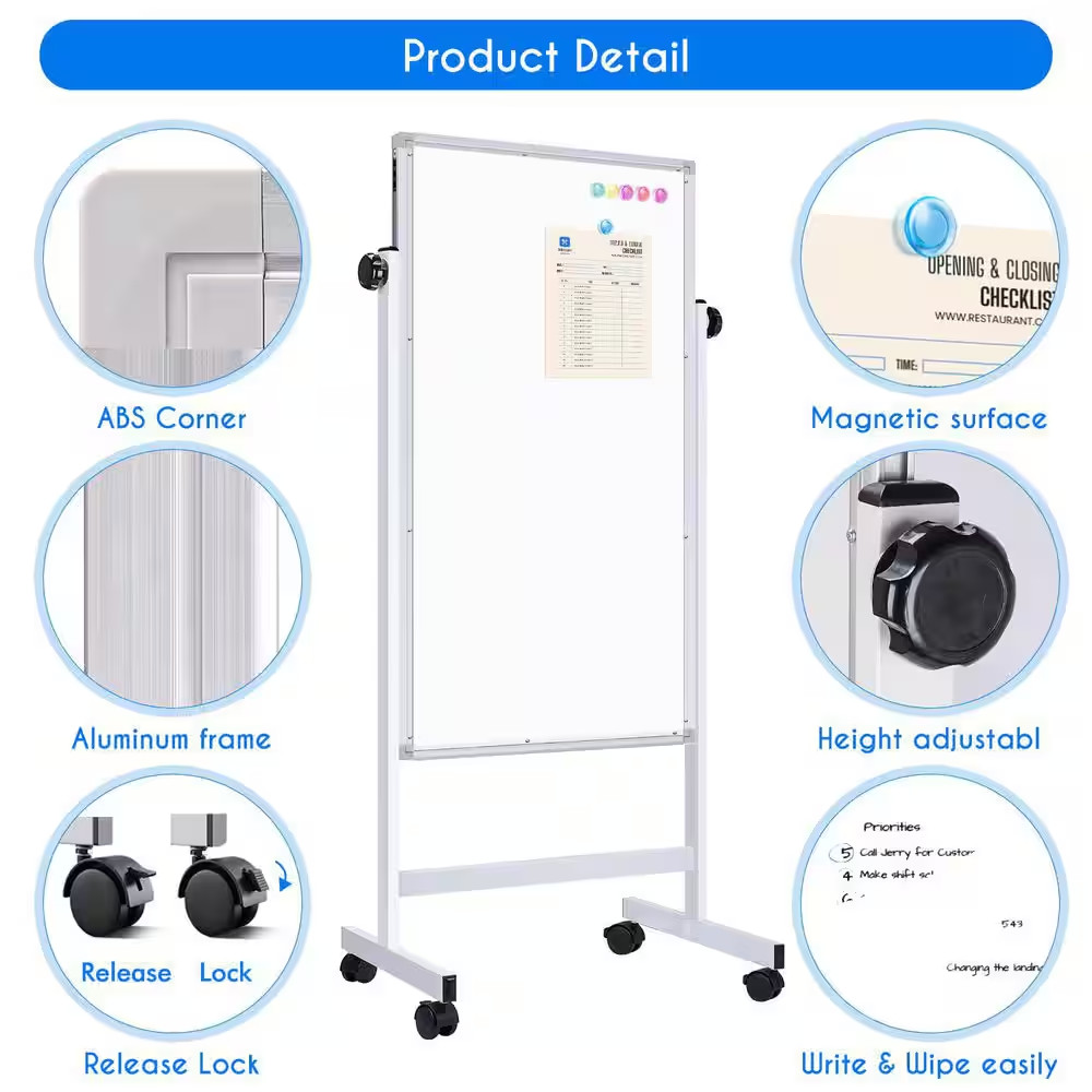 Rolling Bulletin Boards 48 X24 Height Adjustable Whiteboard on Wheels Standing M