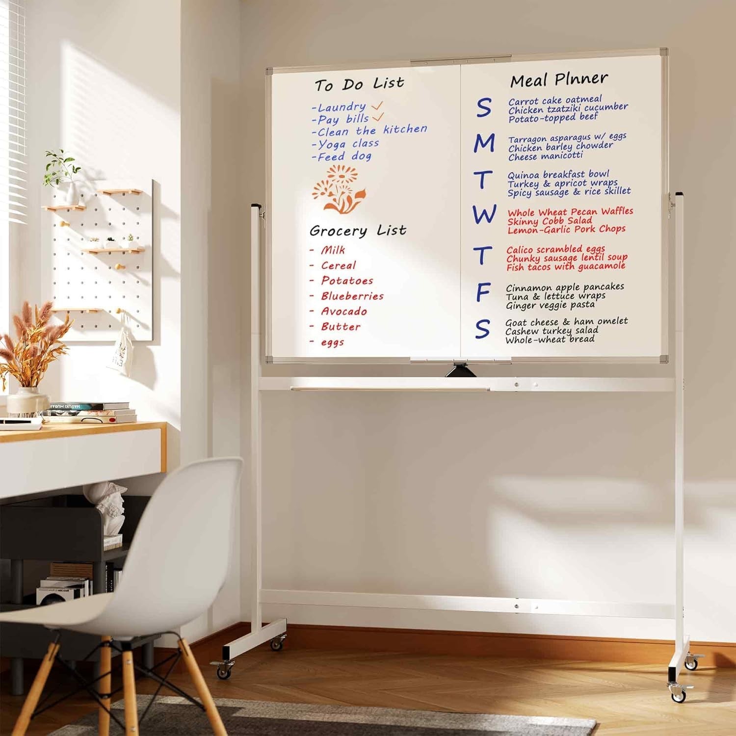 Large Rolling Whiteboard on Wheels, 48″ x 36″ Double-Sided Mobile White Board…